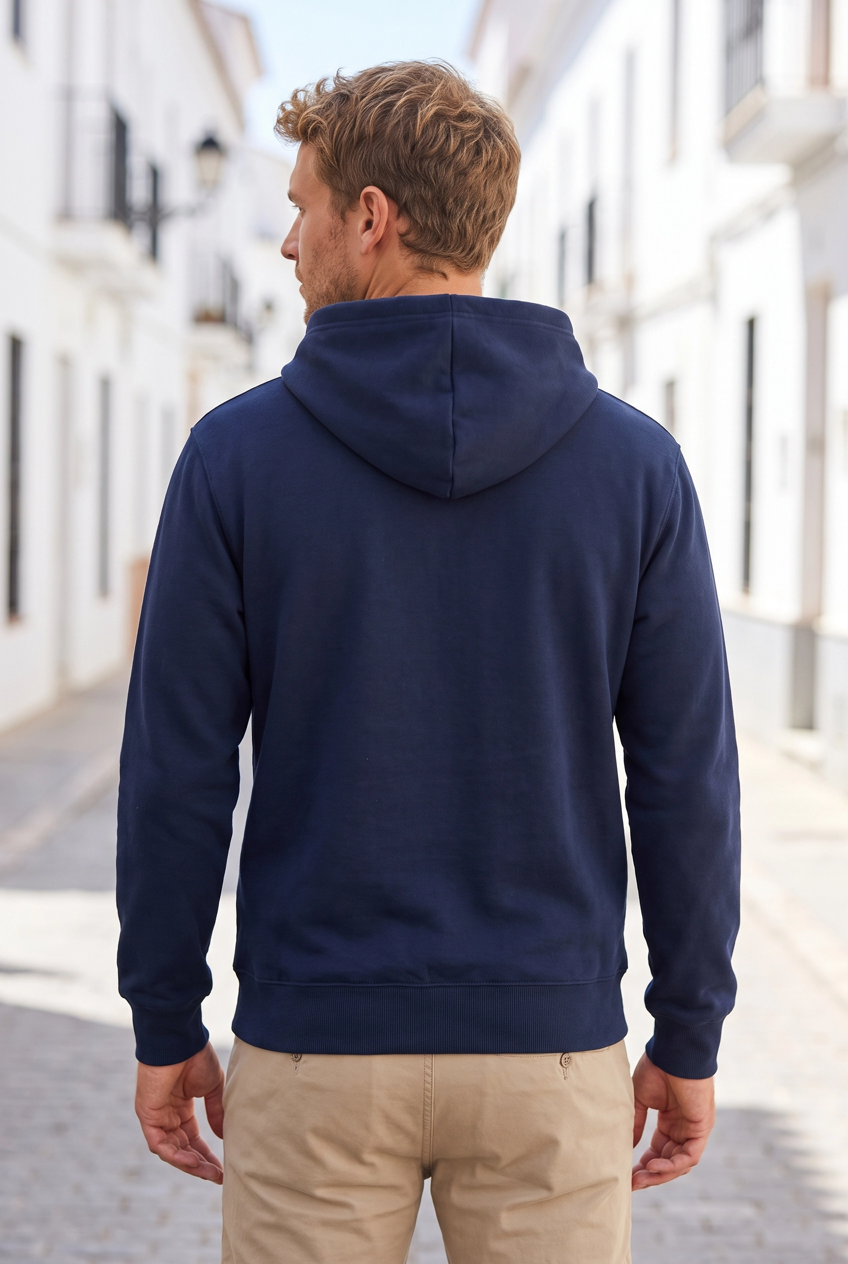 Unisex Lacivert Kapüşonlu Sweatshirt 3 İplik Şardonlu Kanguru Cepli Düz Hoodie