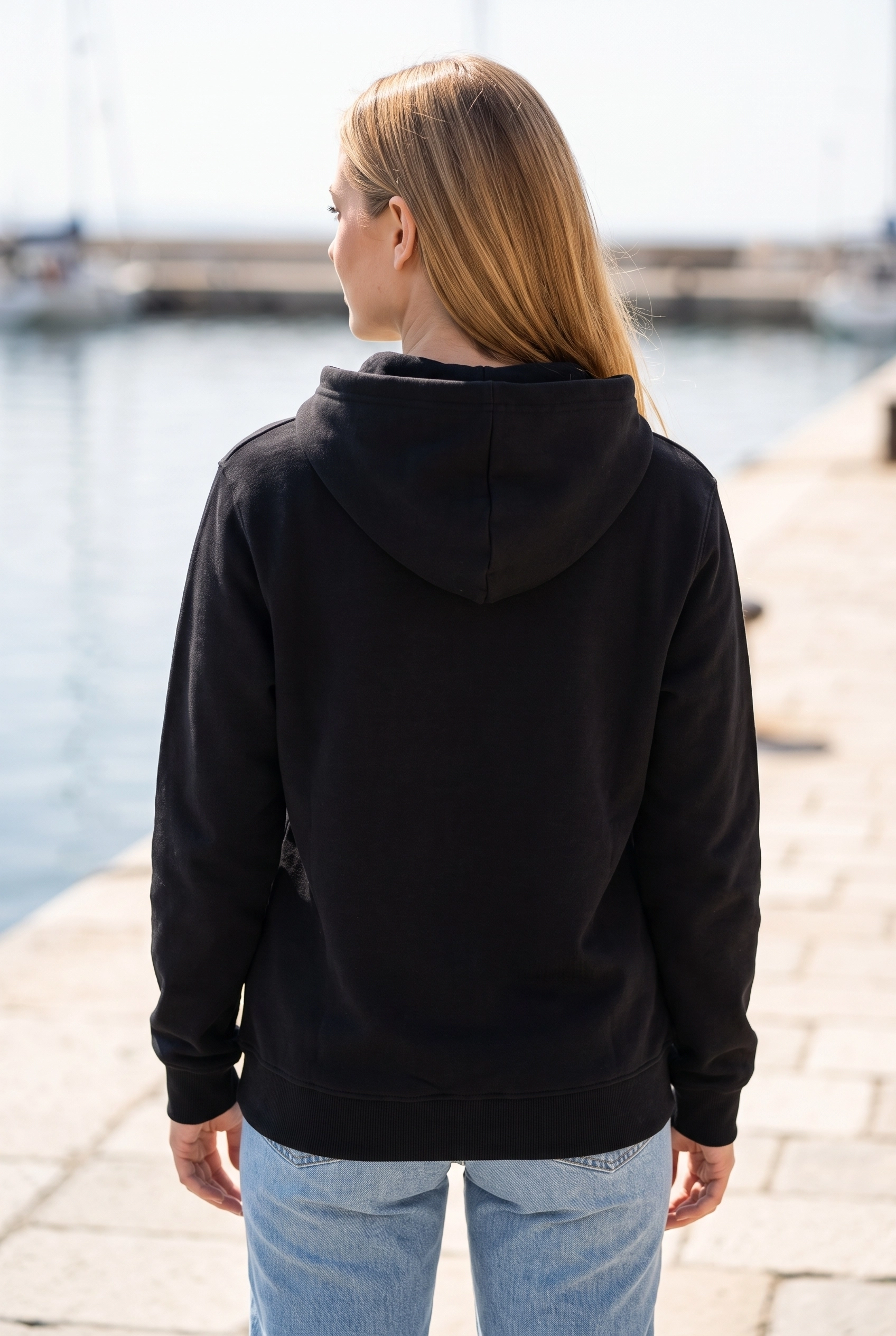 Unisex Siyah Kapüşonlu Sweatshirt 3 İplik Şardonlu Kanguru Cepli Düz Hoodie