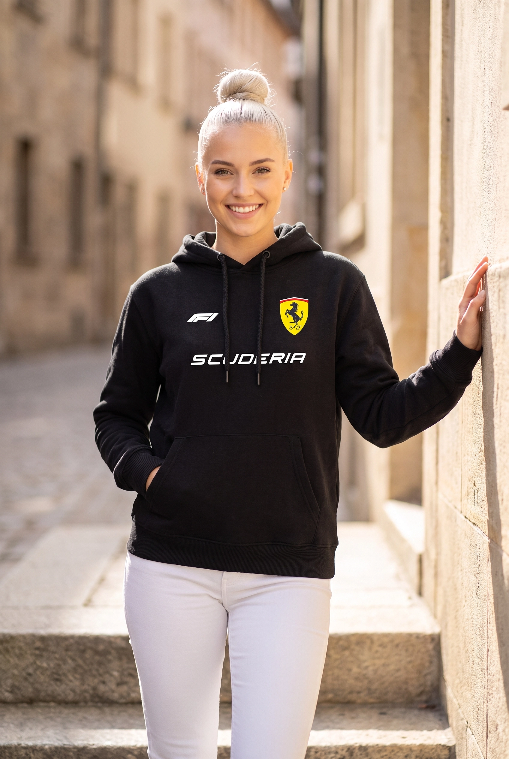 Hamilton Scuderia F1 Baskılı Siyah Kapüşonlu Sweatshirt - Formula Yarış Temalı Hoodie