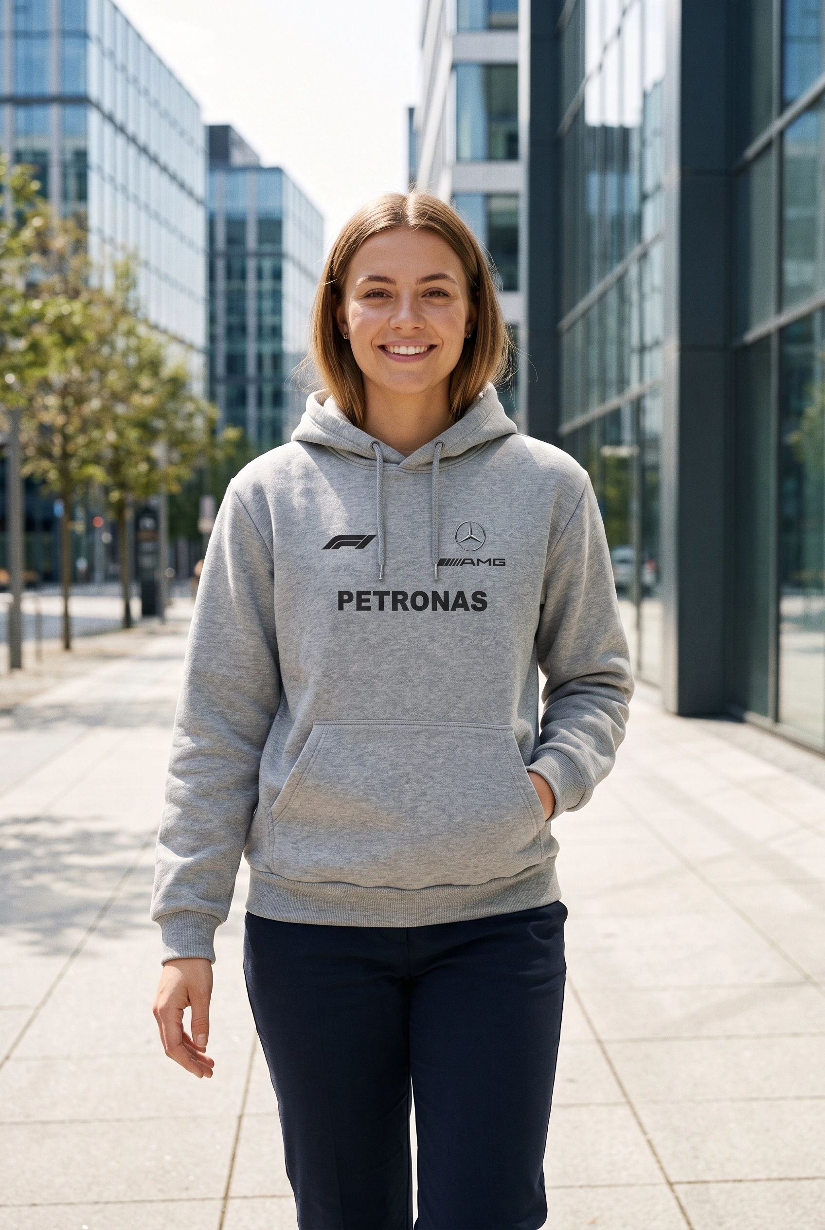 Unisex Gri Kapüşonlu Sweatshirt – Mercedes AMG Petronas Antonelli F1 Baskılı Hoodie