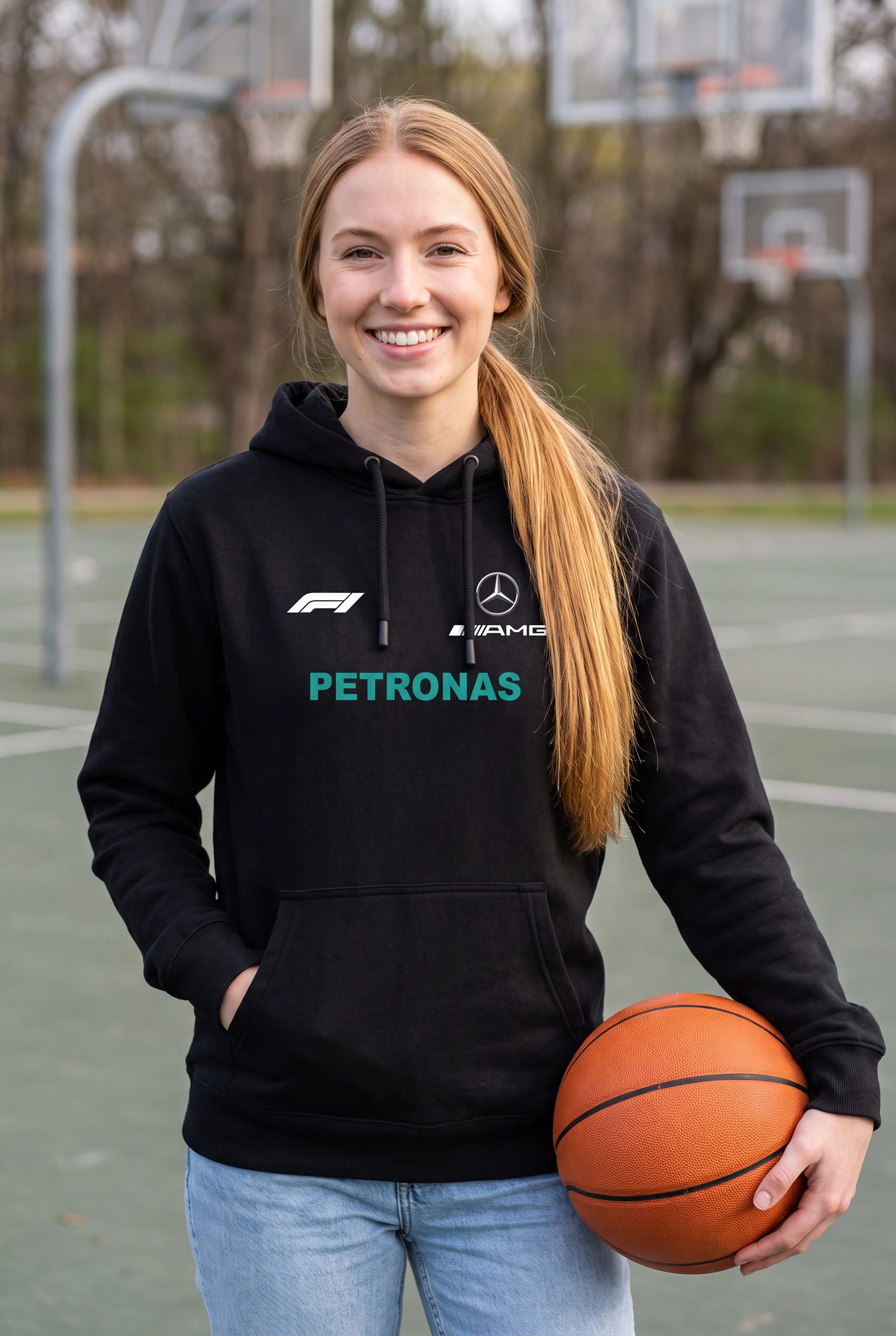 Unisex Siyah Kapüşonlu Sweatshirt – Mercedes AMG Petronas Antonelli F1 Baskılı Hoodie