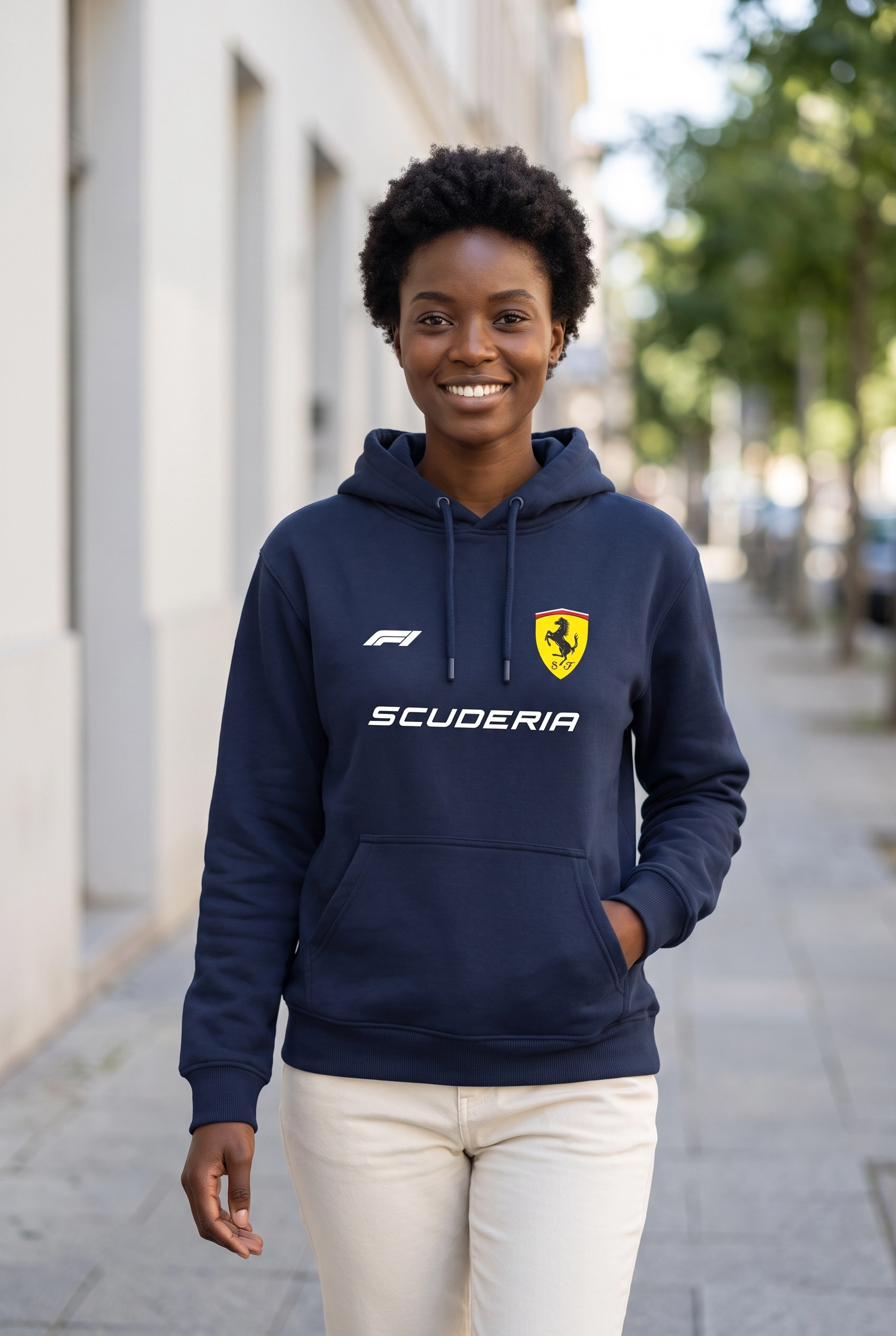 Hamilton Scuderia F1 Baskılı Lacivert Kapüşonlu Sweatshirt - Formula Yarış Temalı Hoodie