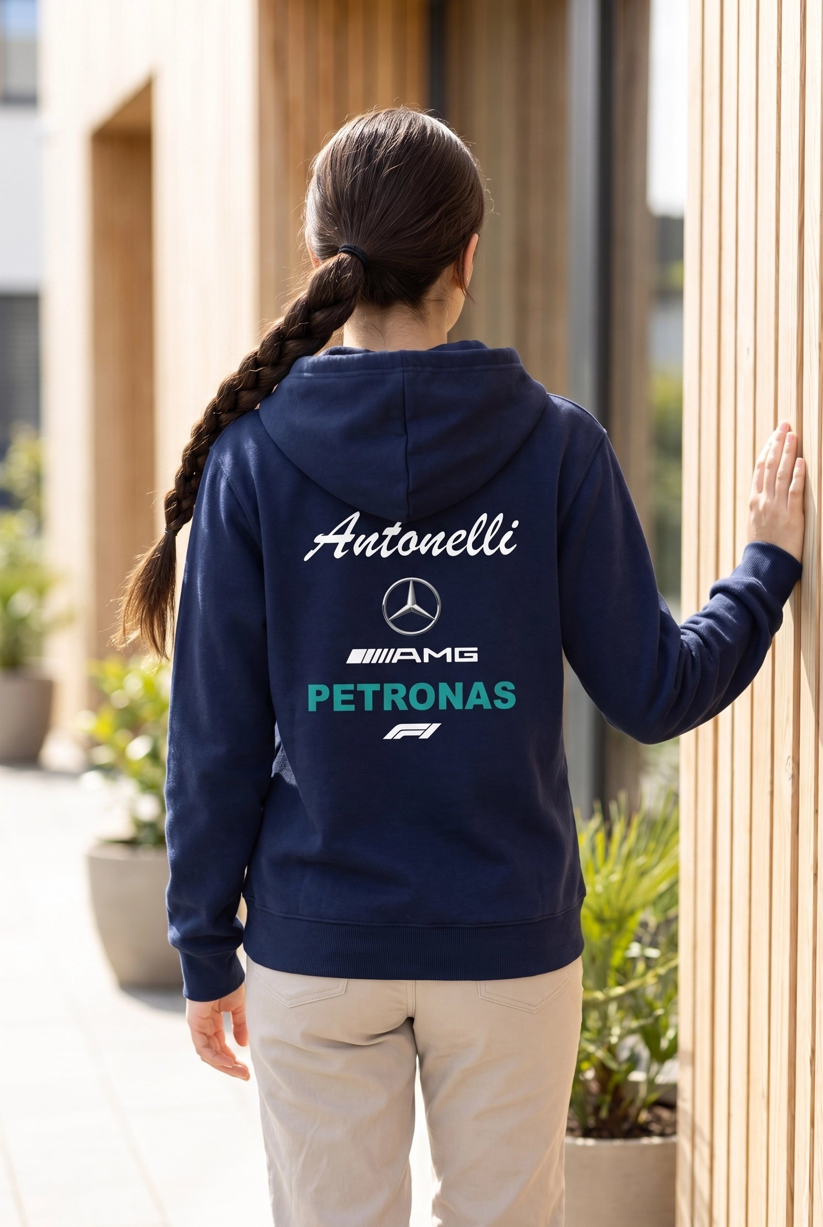 Unisex Lacivert Kapüşonlu Sweatshirt – Mercedes AMG Petronas Antonelli F1 Baskılı Hoodie