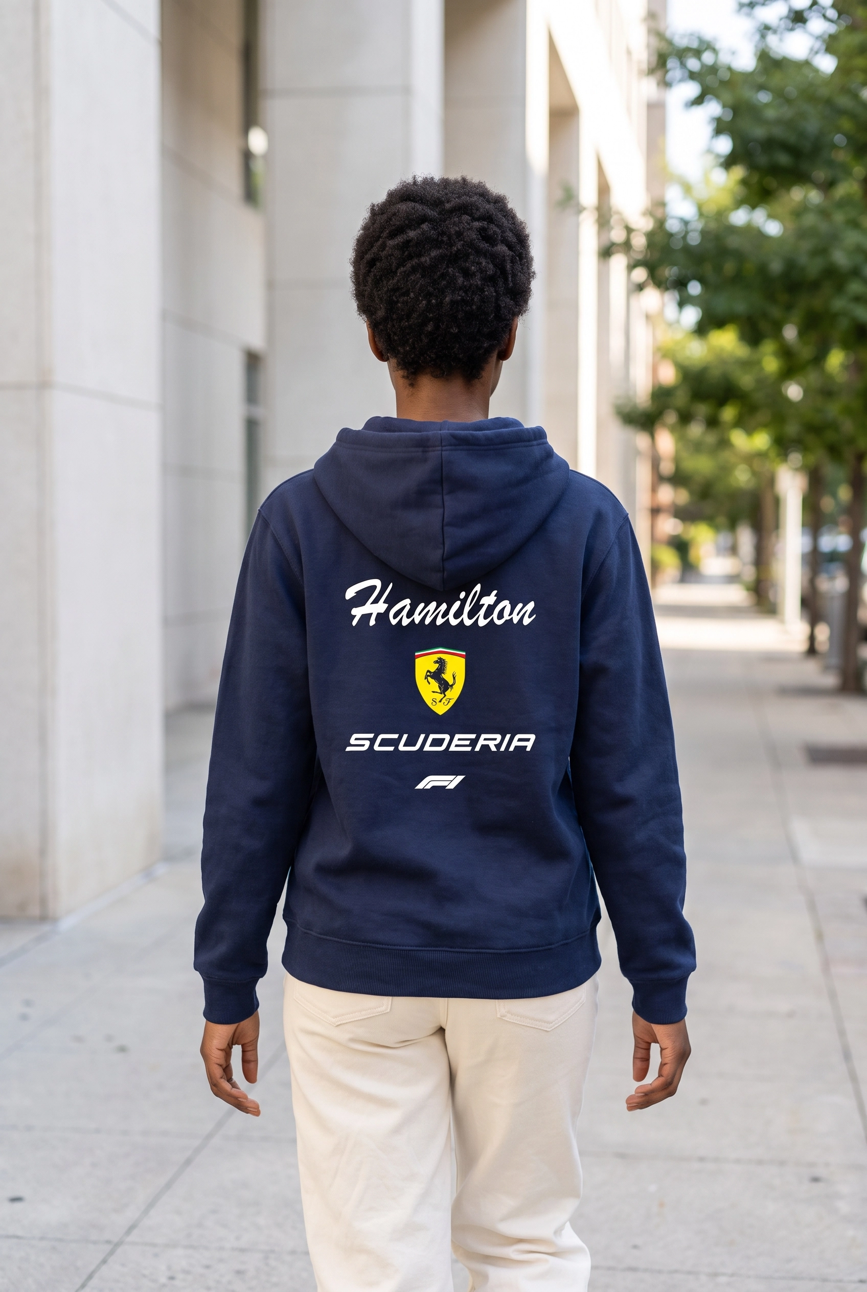 Hamilton Scuderia F1 Baskılı Lacivert Kapüşonlu Sweatshirt - Formula Yarış Temalı Hoodie