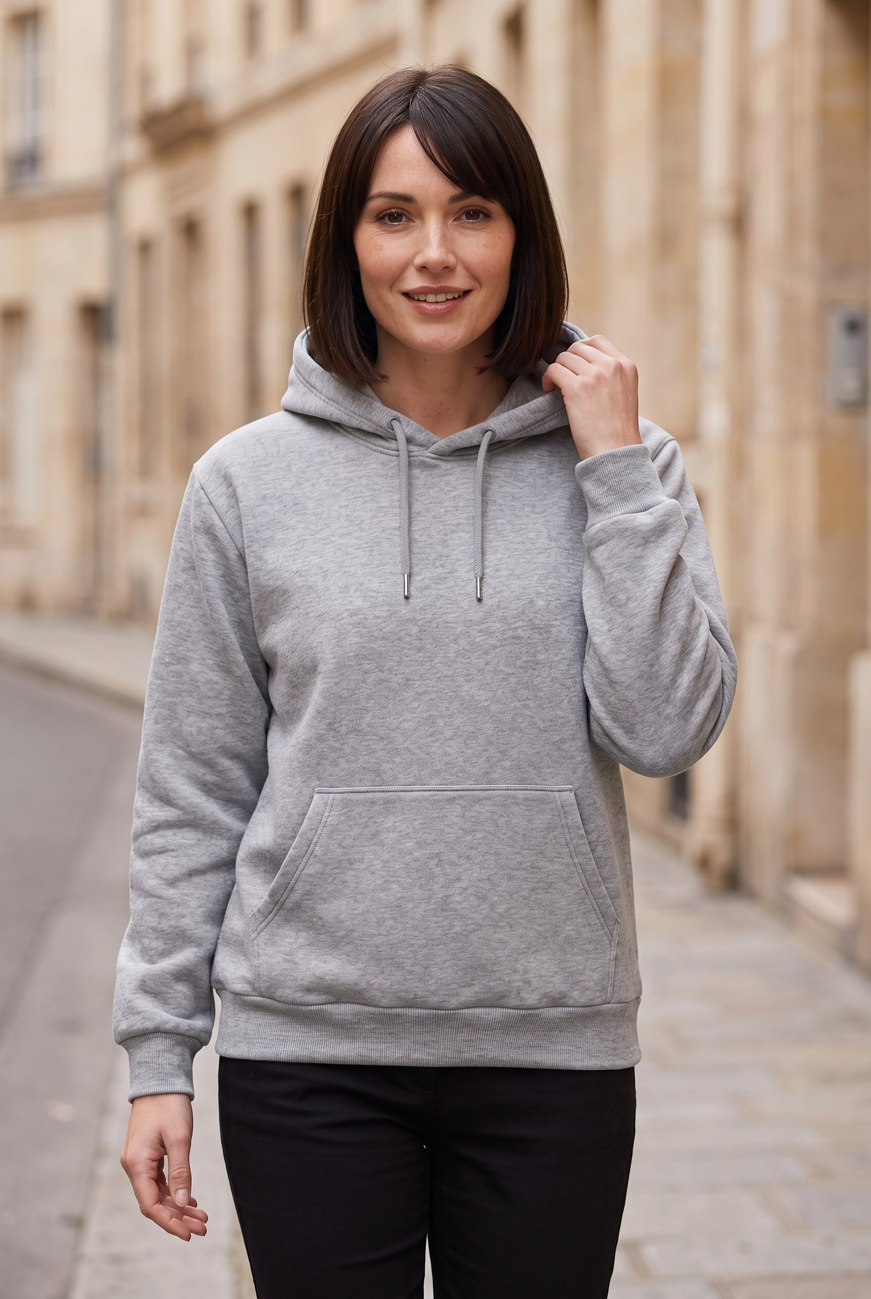 Unisex Gri Kapüşonlu Sweatshirt 3 İplik Şardonlu Kanguru Cepli Düz Hoodie