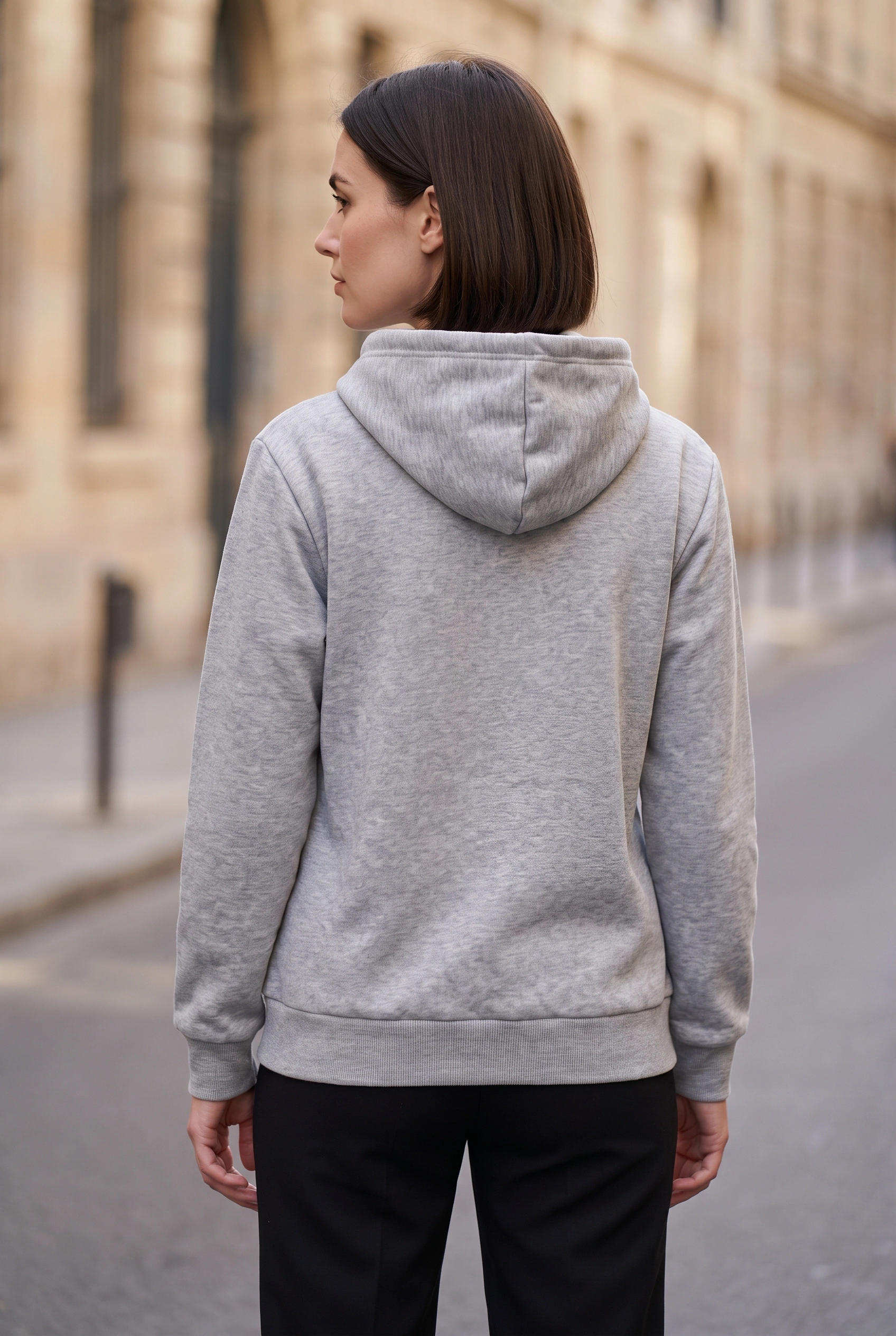 Unisex Gri Kapüşonlu Sweatshirt 3 İplik Şardonlu Kanguru Cepli Düz Hoodie
