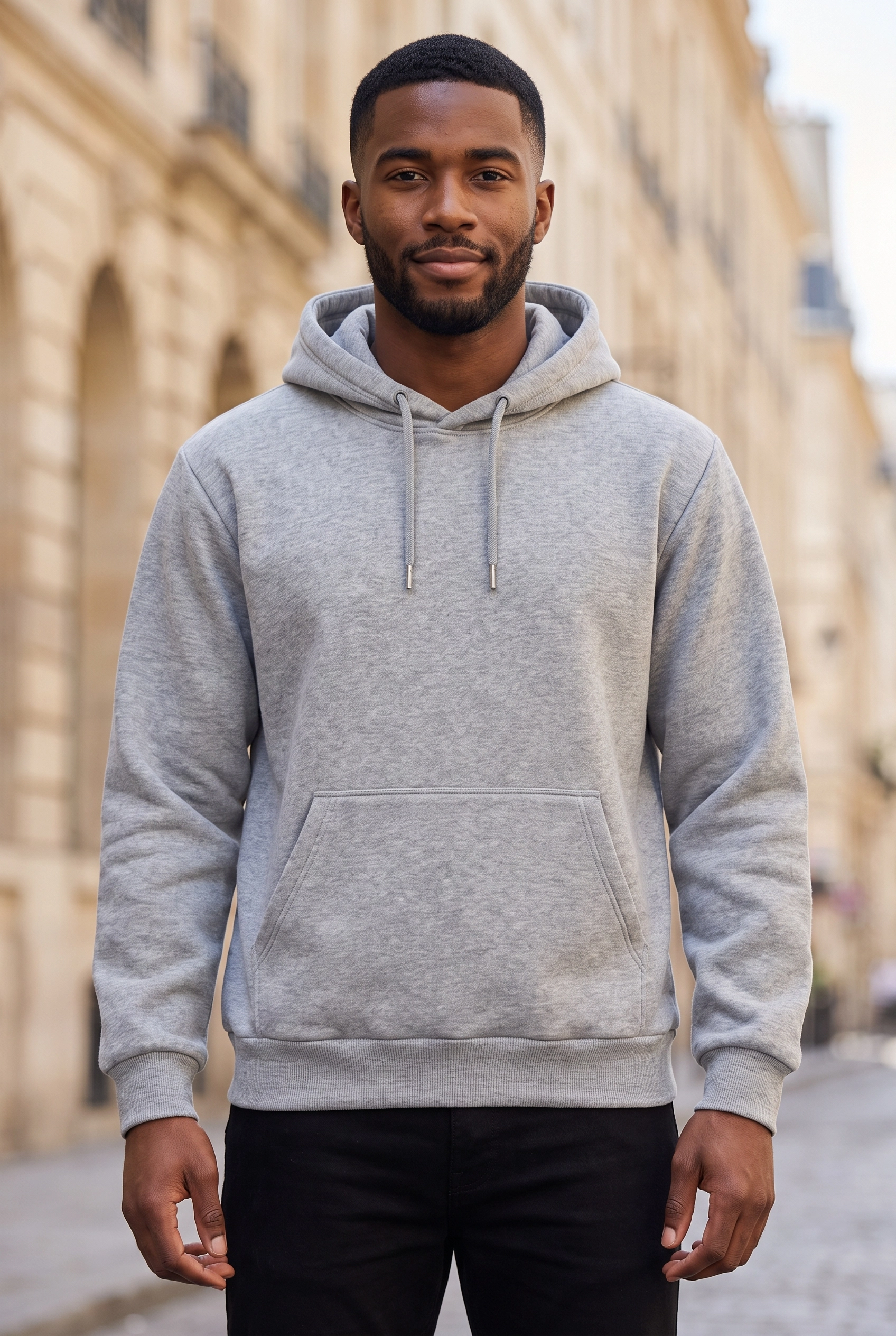 Unisex Gri Kapüşonlu Sweatshirt 3 İplik Şardonlu Kanguru Cepli Düz Hoodie