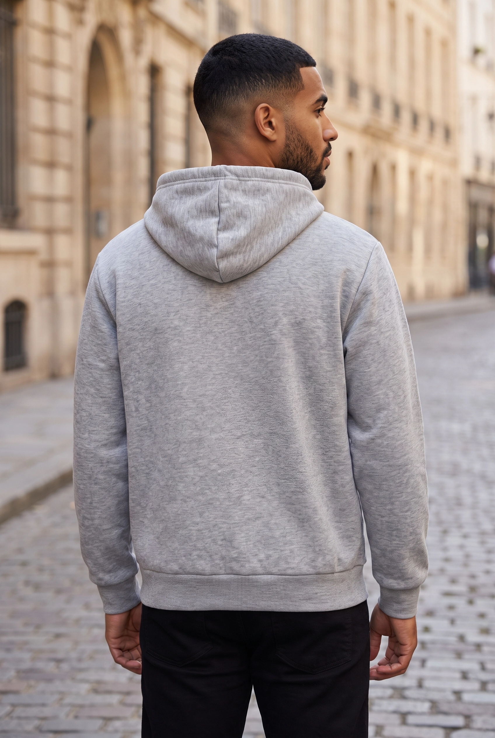 Unisex Gri Kapüşonlu Sweatshirt 3 İplik Şardonlu Kanguru Cepli Düz Hoodie