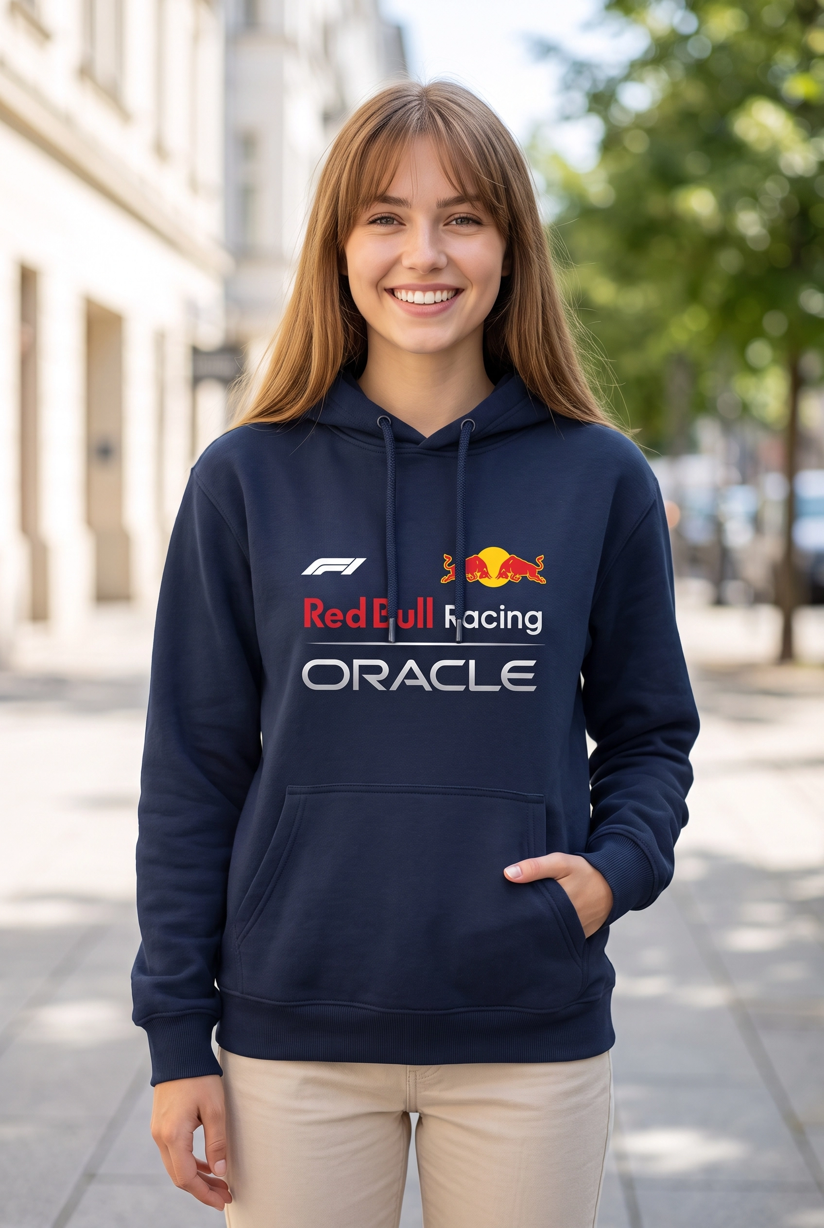 Unisex Lacivert Kapüşonlu Sweatshirt – Red Bull Racing Verstappen F1 Baskılı Hoodie