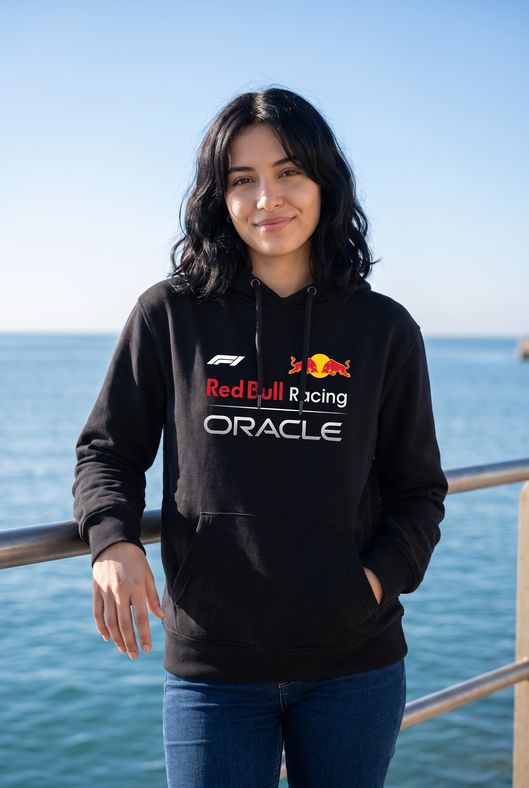 Unisex Siyah Kapüşonlu Sweatshirt – Red Bull Racing Verstappen F1 Baskılı Hoodie