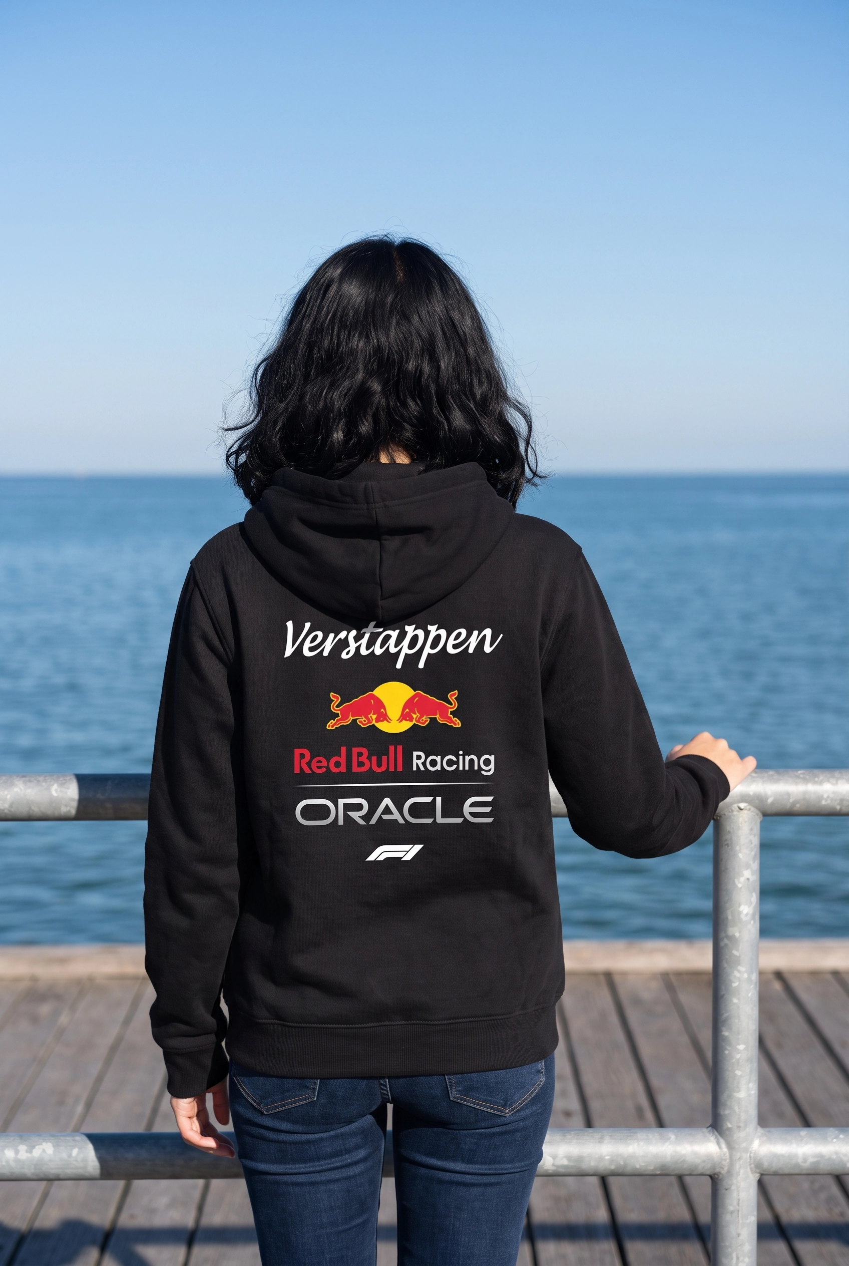 Unisex Siyah Kapüşonlu Sweatshirt – Red Bull Racing Verstappen F1 Baskılı Hoodie