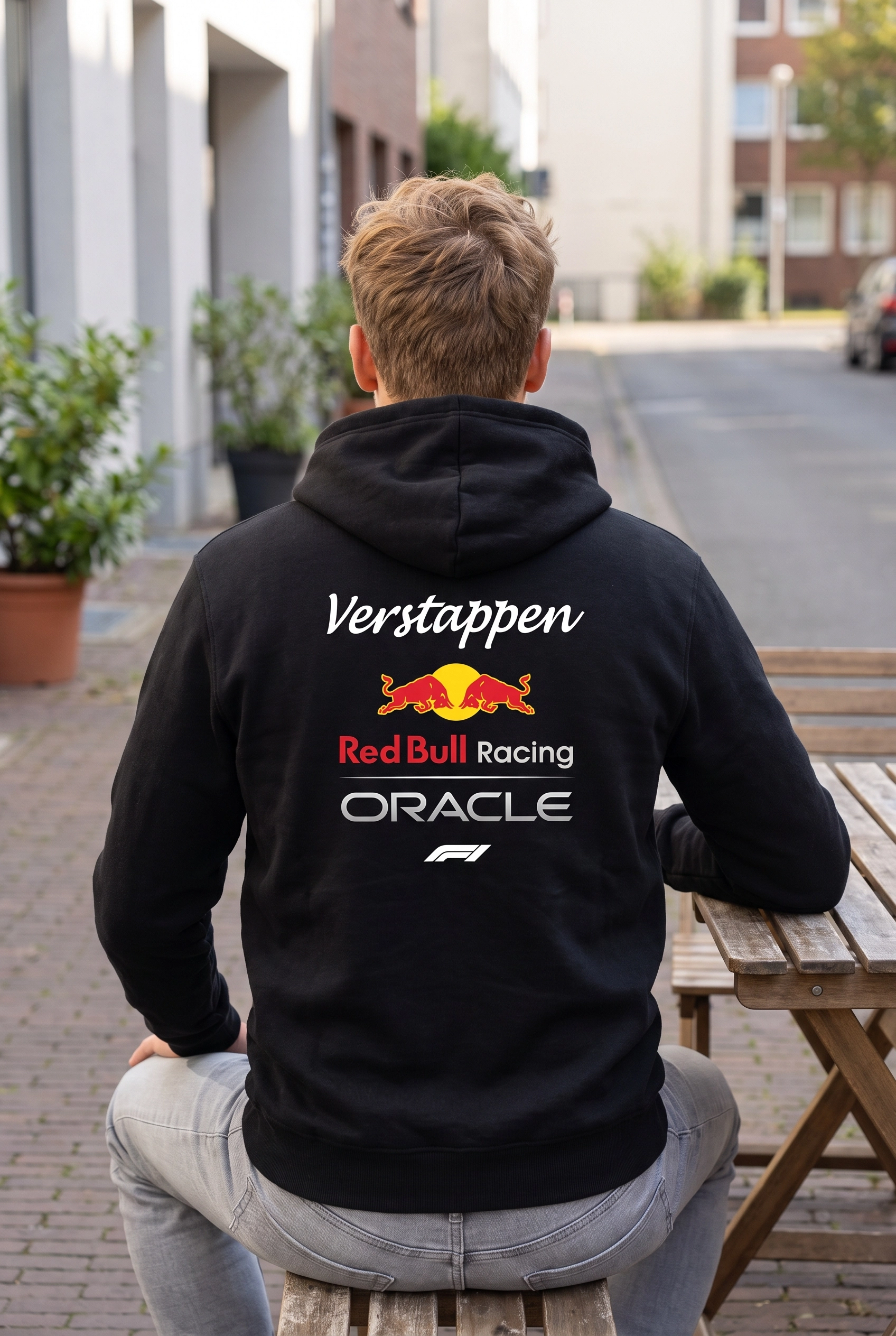 Unisex Siyah Kapüşonlu Sweatshirt – Red Bull Racing Verstappen F1 Baskılı Hoodie