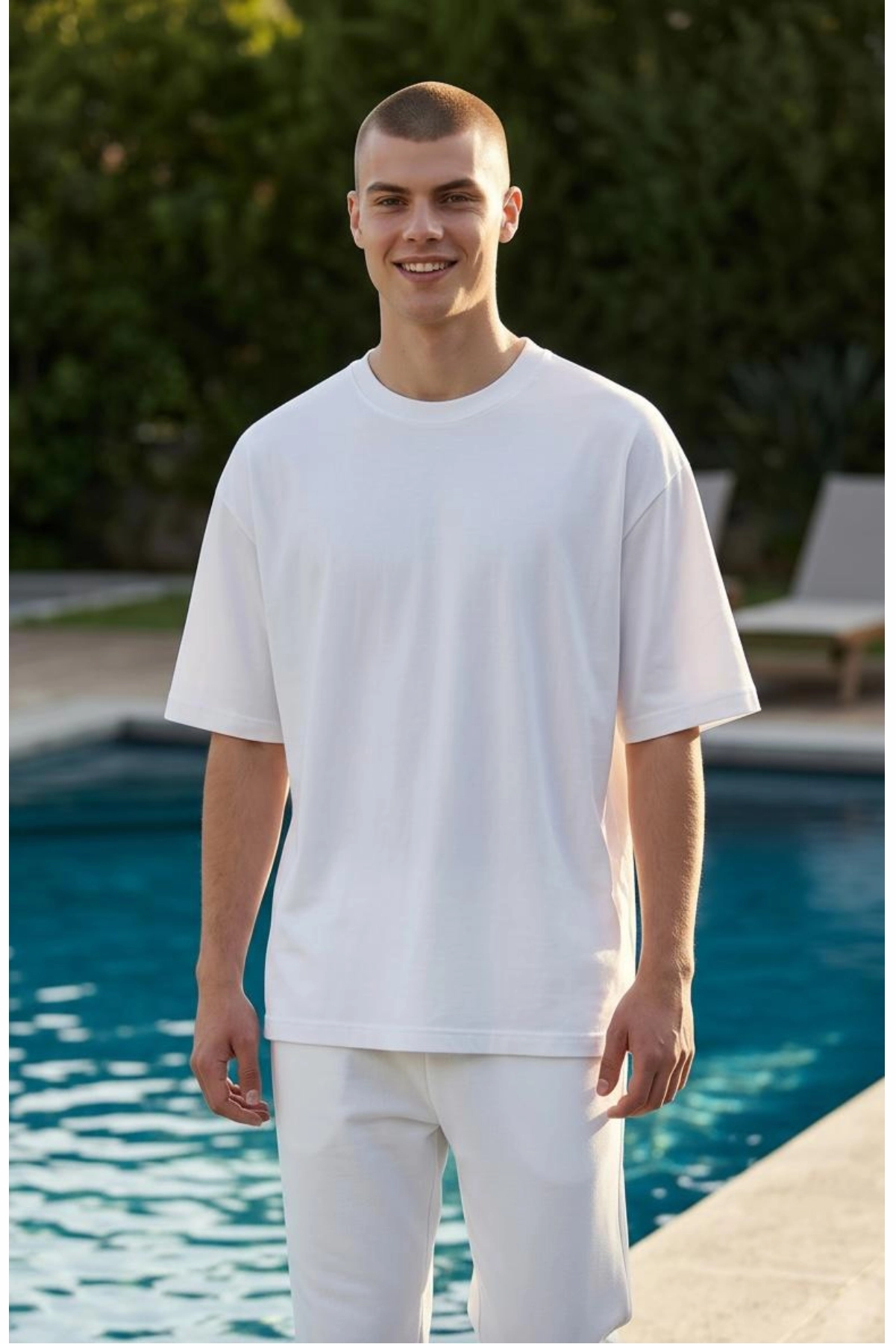 Oversize Tişört Unisex %100 Pamuk 200 gr Kalın Kumaş Basic Bol Kesim T Shirt Beyaz