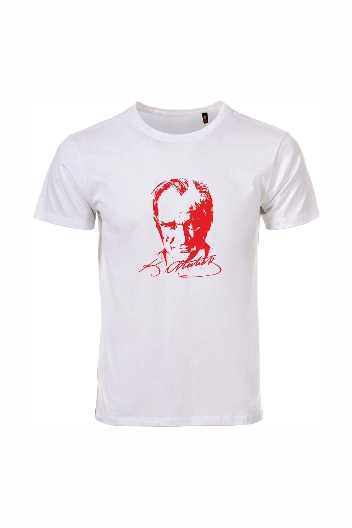 Unisex Beyaz %100 Pamuk Regular Tişört – Kırmızı Atatürk Baskılı, Günlük T-Shirt