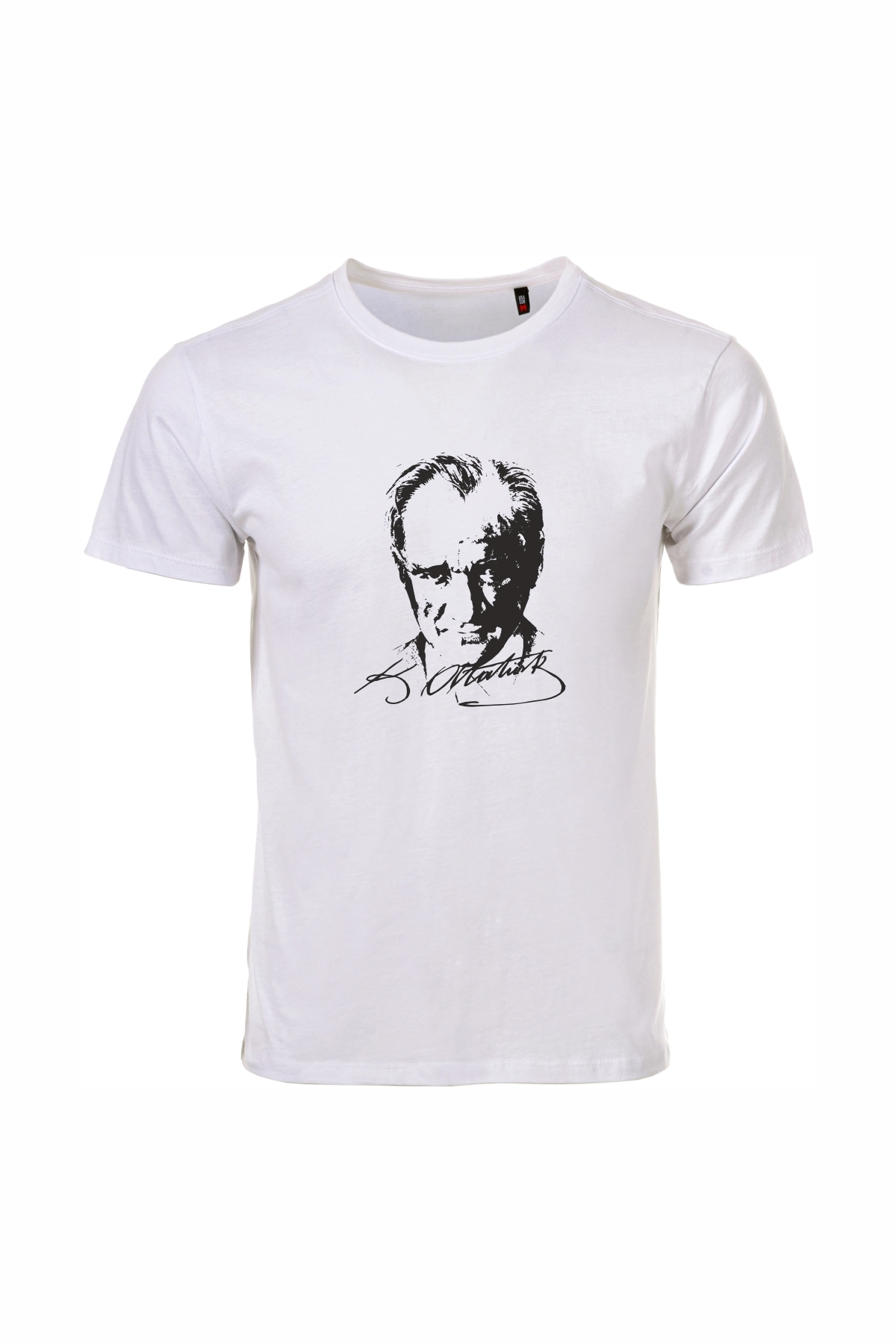 Unisex Beyaz %100 Pamuk Regular Tişört – Siyah Atatürk Baskılı, Günlük T-Shirt