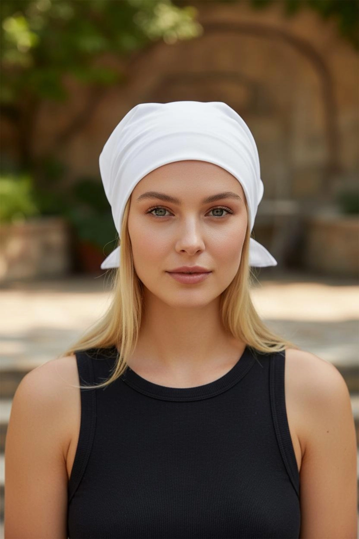 Üçgen Bandana Fular Bone Mutfak ve Aşçı Bone Likralı Soft Beyaz