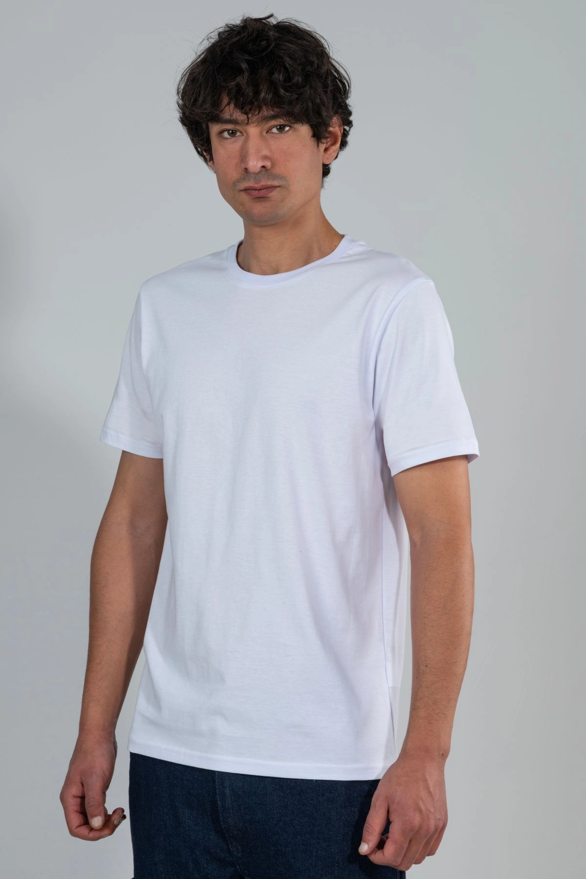 %100 Pamuk Basic Tişört Rahat Kalıp Unisex Günlük Spor T-Shirt Beyaz