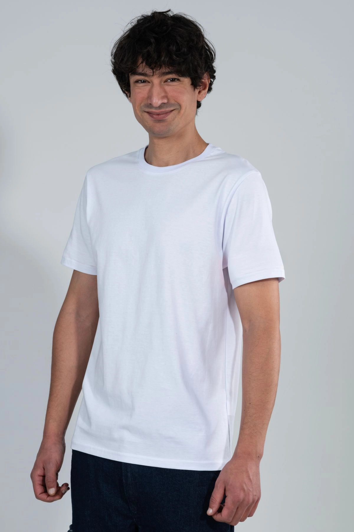%100 Pamuk Basic Tişört Rahat Kalıp Unisex Günlük Spor T-Shirt Beyaz