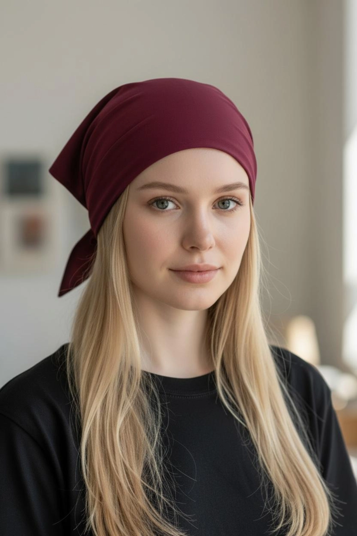 Üçgen Bandana Fular Bone Mutfak ve Aşçı Bone Likralı Soft Bordo