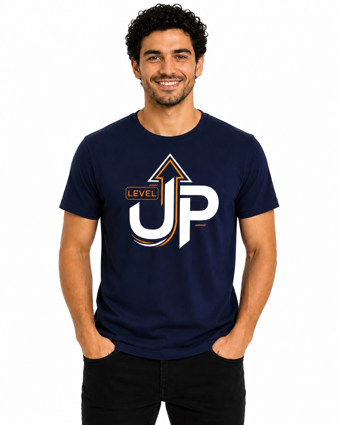 Etifa Level Up Premium Unisex Tişört %100 Pamuk Modern Lacivert Tişört