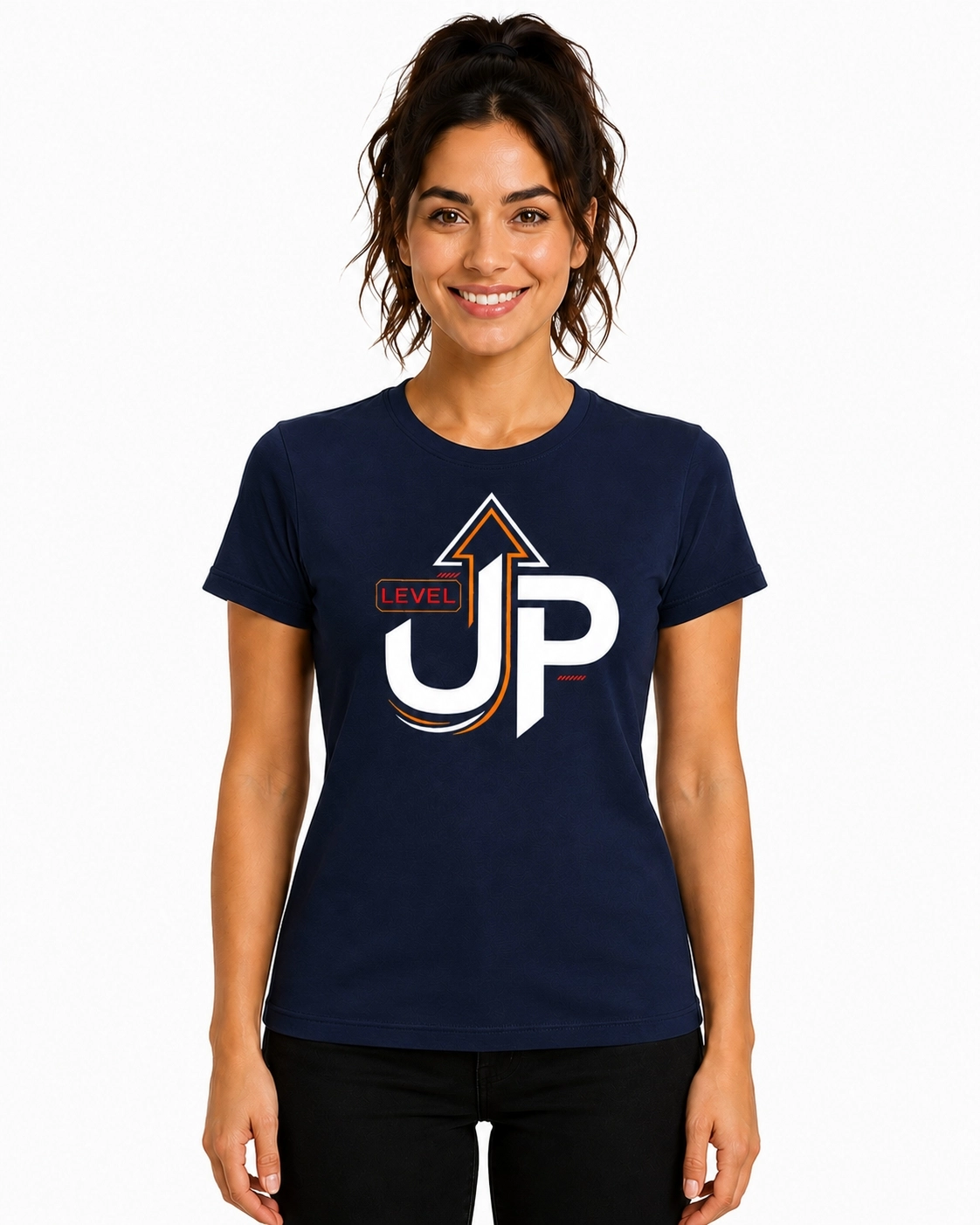 Etifa Level Up Premium Unisex Tişört %100 Pamuk Modern Lacivert Tişört