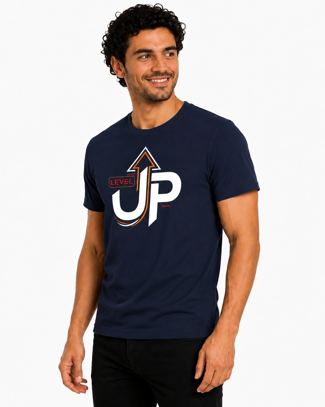 Etifa Level Up Premium Unisex Tişört %100 Pamuk Modern Lacivert Tişört