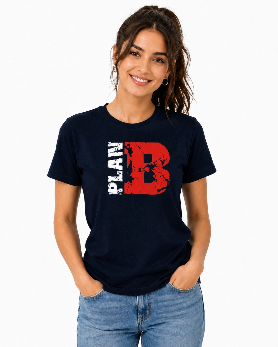 Etifa Plan B Premium Unisex Tişört %100 Pamuk Modern Lacivert Tişört