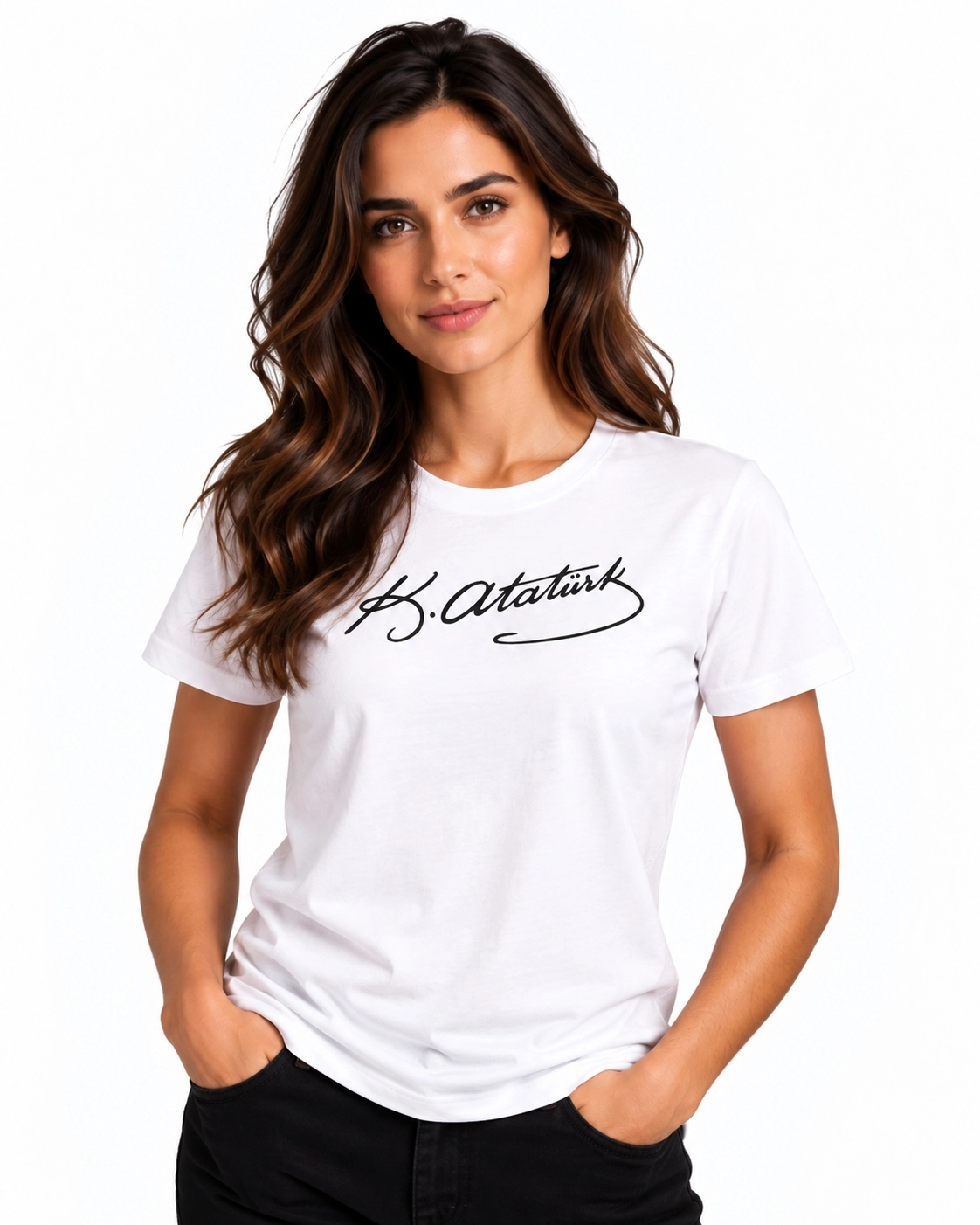 Etifa Atatürk İmzalı Beyaz Premium Unisex %100 Pamuk Siyah Baskılı Tişört