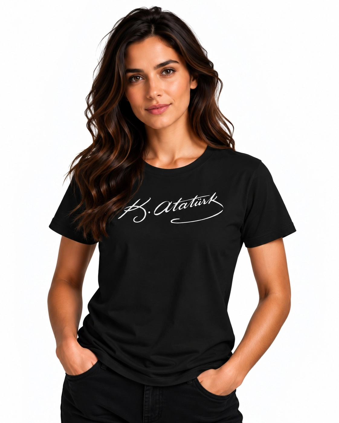 Etifa Atatürk İmzalı Siyah Premium Unisex %100 Pamuk Beyaz Baskılı Tişört