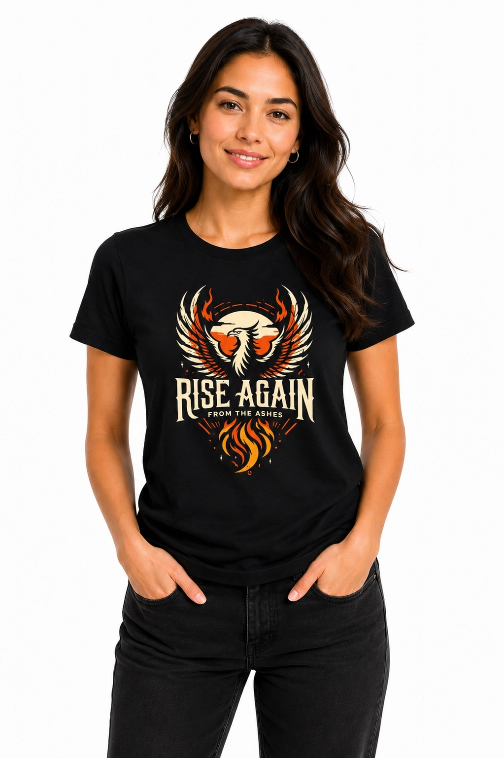 Etifa Rise Again Kartal Baskılı Siyah Unisex Tişört %100 Pamuk Premium T-Shirt