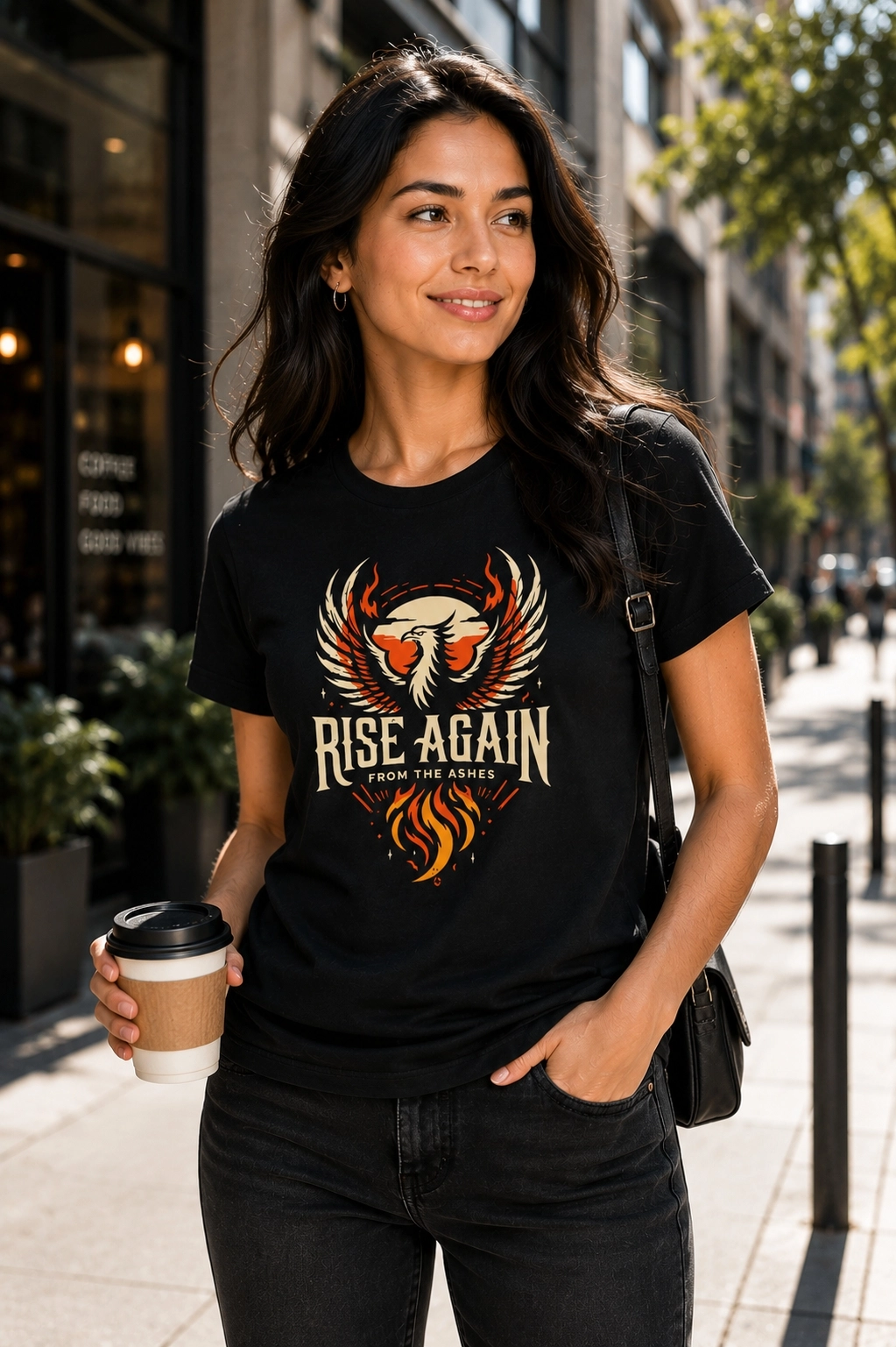 Etifa Rise Again Kartal Baskılı Siyah Unisex Tişört %100 Pamuk Premium T-Shirt