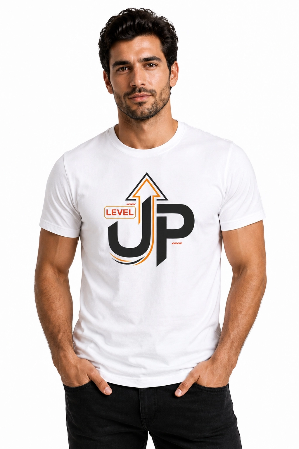 Etifa Level Up Premium Unisex Tişört %100 Pamuk Modern Beyaz Tişört