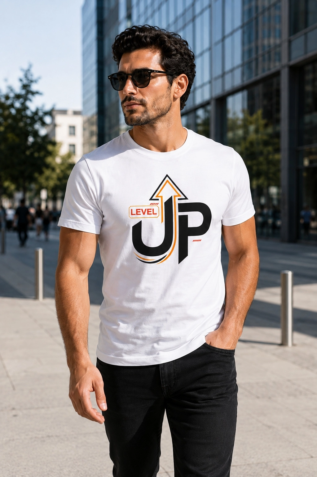 Etifa Level Up Premium Unisex Tişört %100 Pamuk Modern Beyaz Tişört