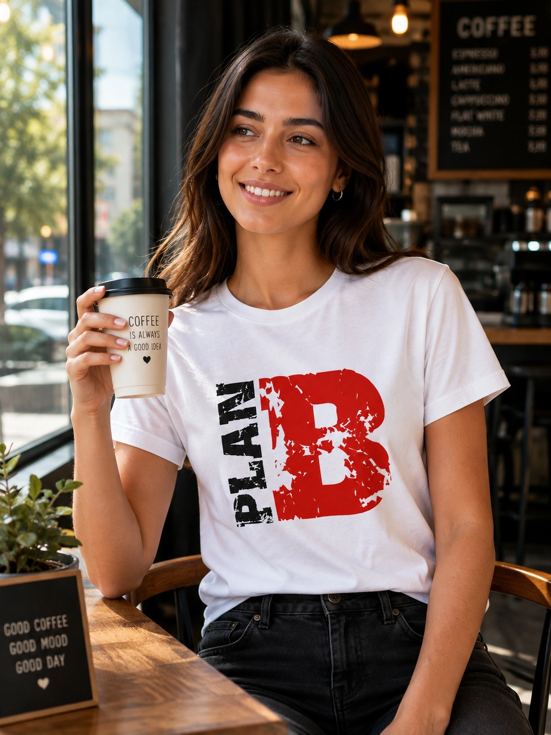 Etifa Plan B Premium Unisex Tişört %100 Pamuk Modern Beyaz Tişört