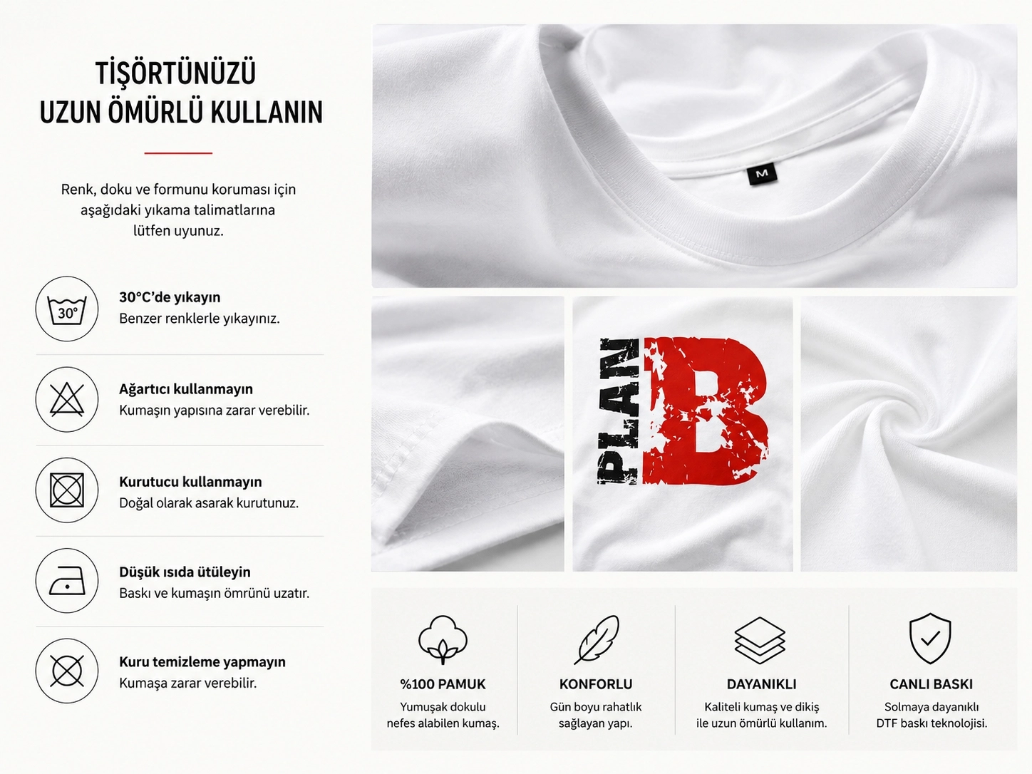 Etifa Plan B Premium Unisex Tişört %100 Pamuk Modern Beyaz Tişört