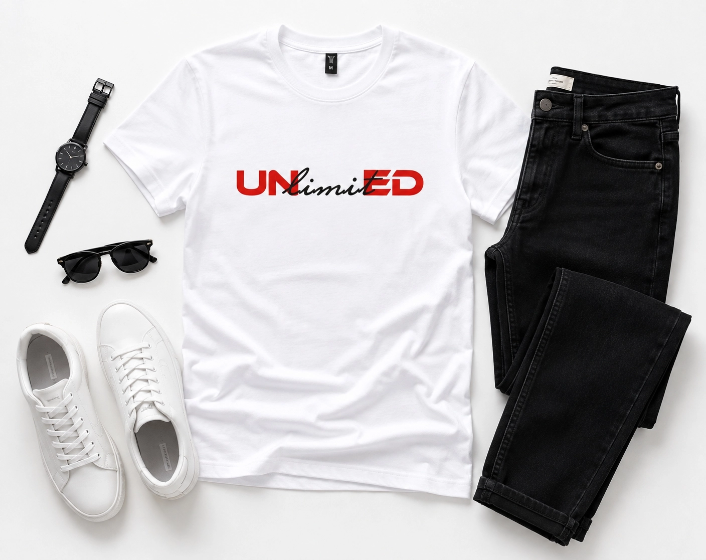 Etifa Unlimited Premium Unisex Tişört %100 Pamuk Modern Beyaz Tişört