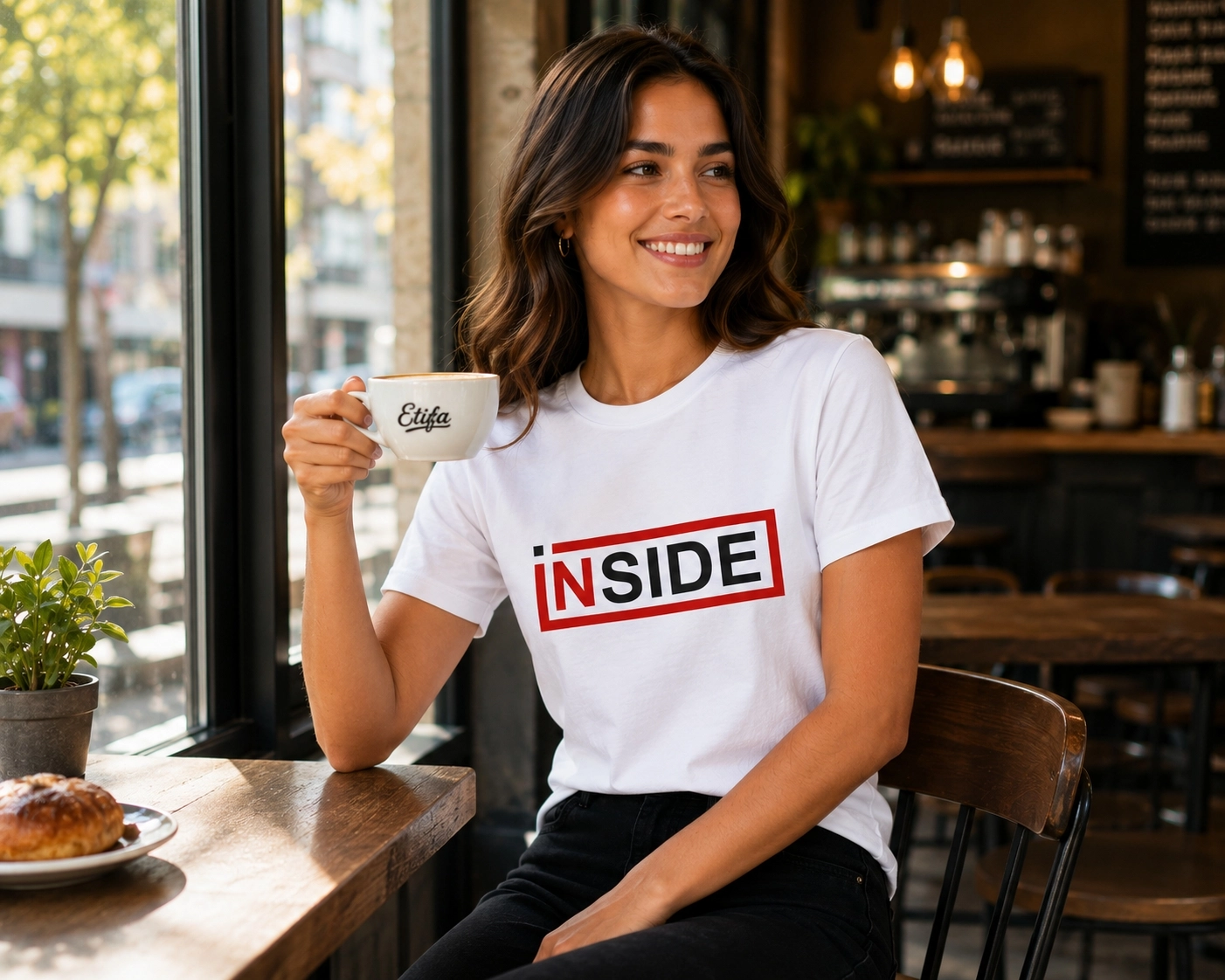 Etifa Inside Premium Unisex Tişört %100 Pamuk Modern Beyaz Tişört
