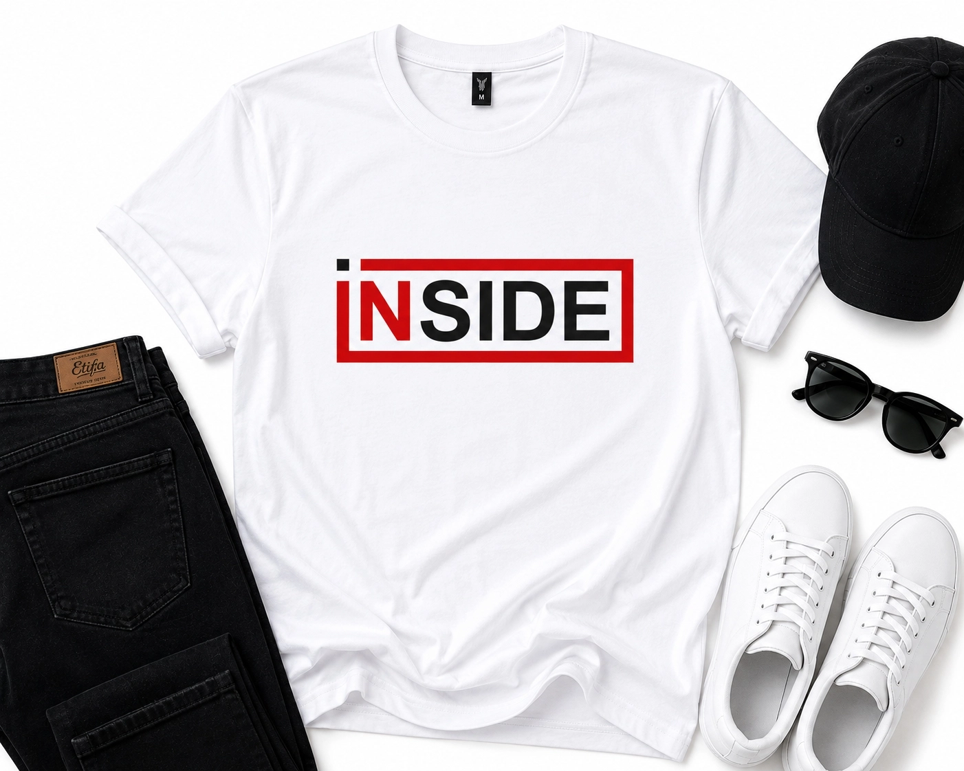 Etifa Inside Premium Unisex Tişört %100 Pamuk Modern Beyaz Tişört
