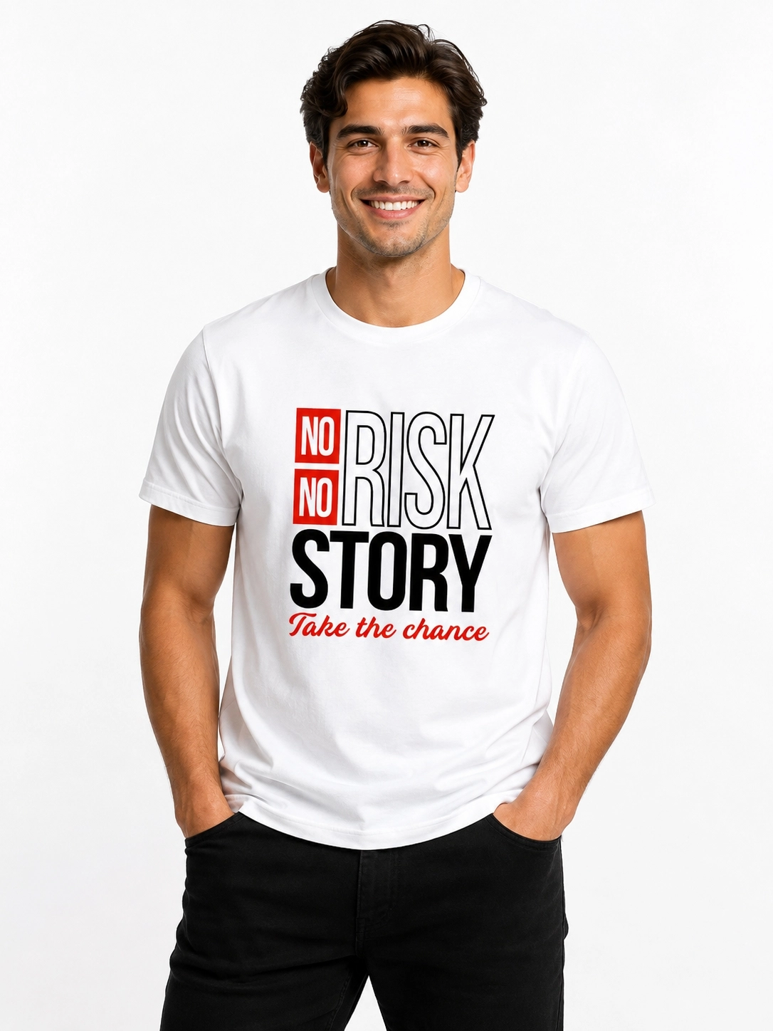 Etifa No Risk No Story Premium Unisex Tişört %100 Pamuk Modern Beyaz Tişört