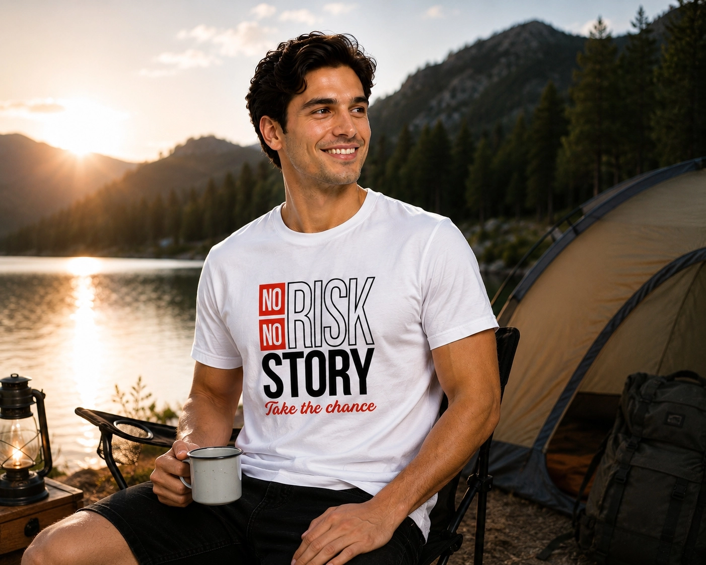 Etifa No Risk No Story Premium Unisex Tişört %100 Pamuk Modern Beyaz Tişört