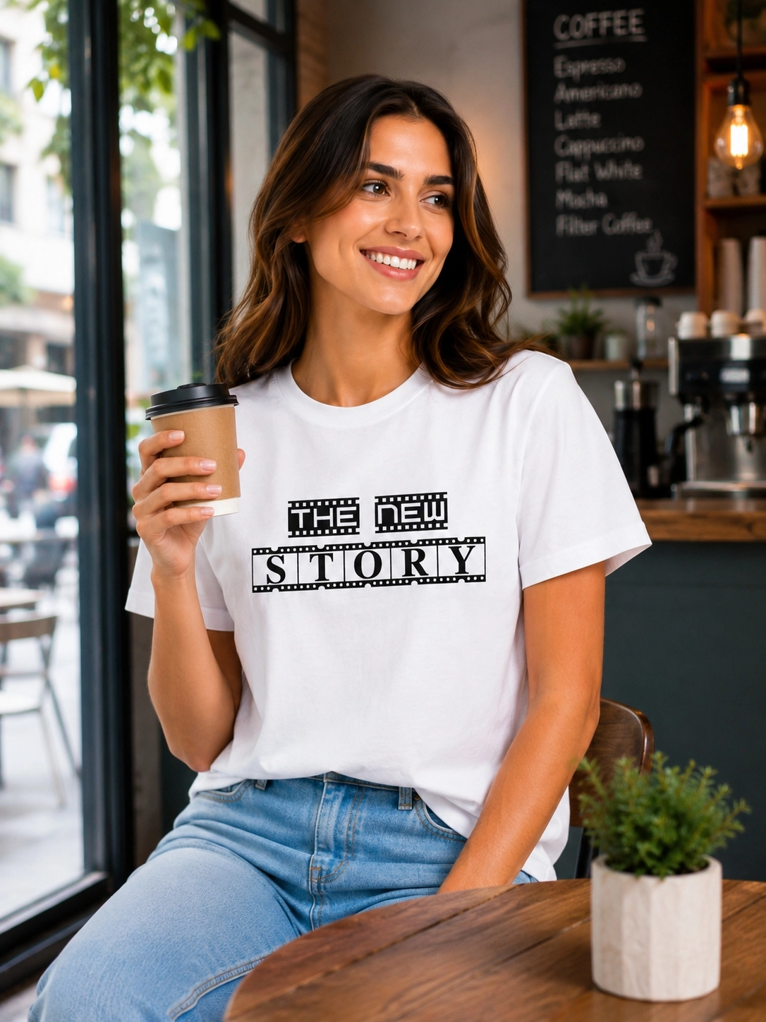 Etifa The New Story Premium Unisex Tişört %100 Pamuk Modern Beyaz Tişört