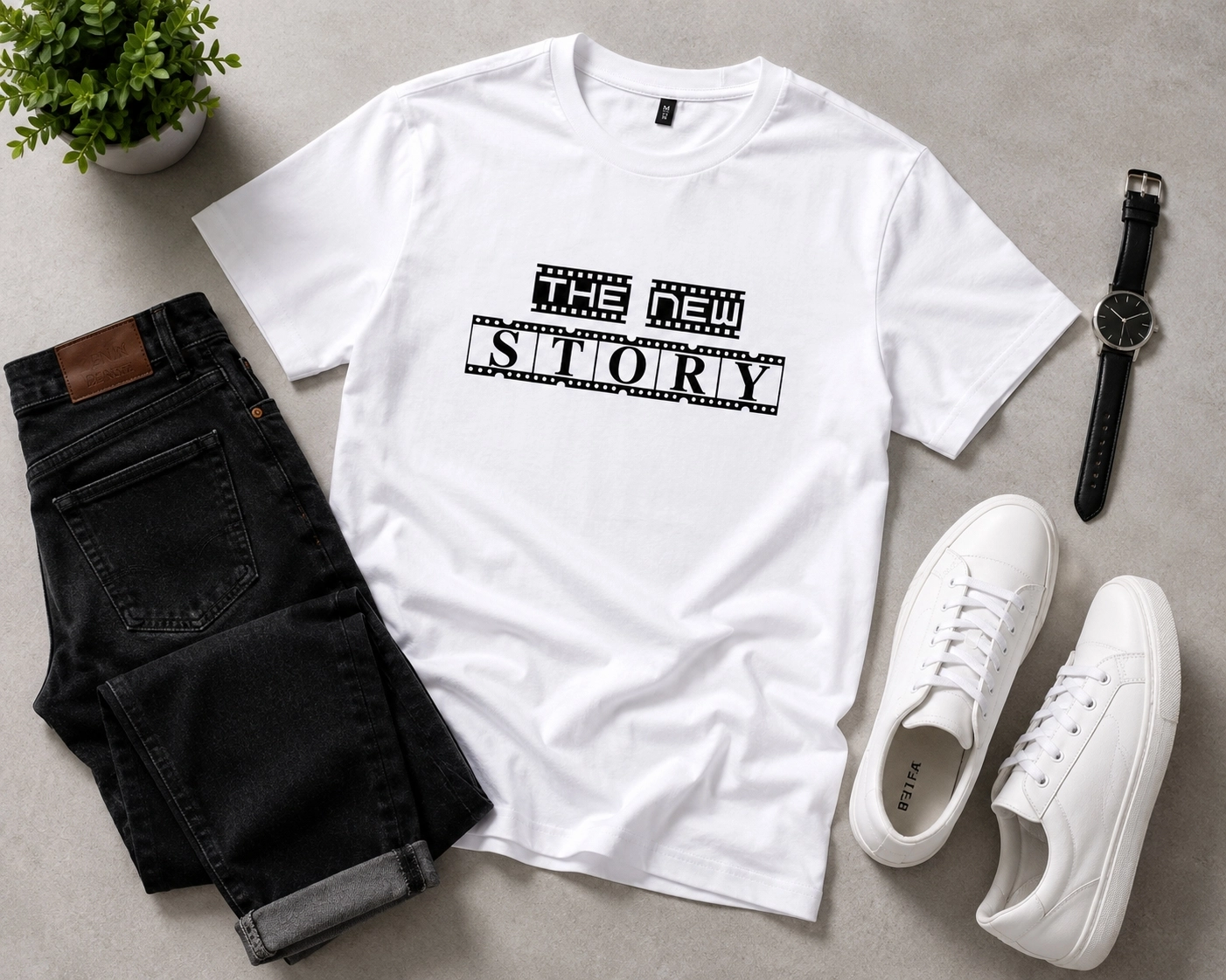 Etifa The New Story Premium Unisex Tişört %100 Pamuk Modern Beyaz Tişört