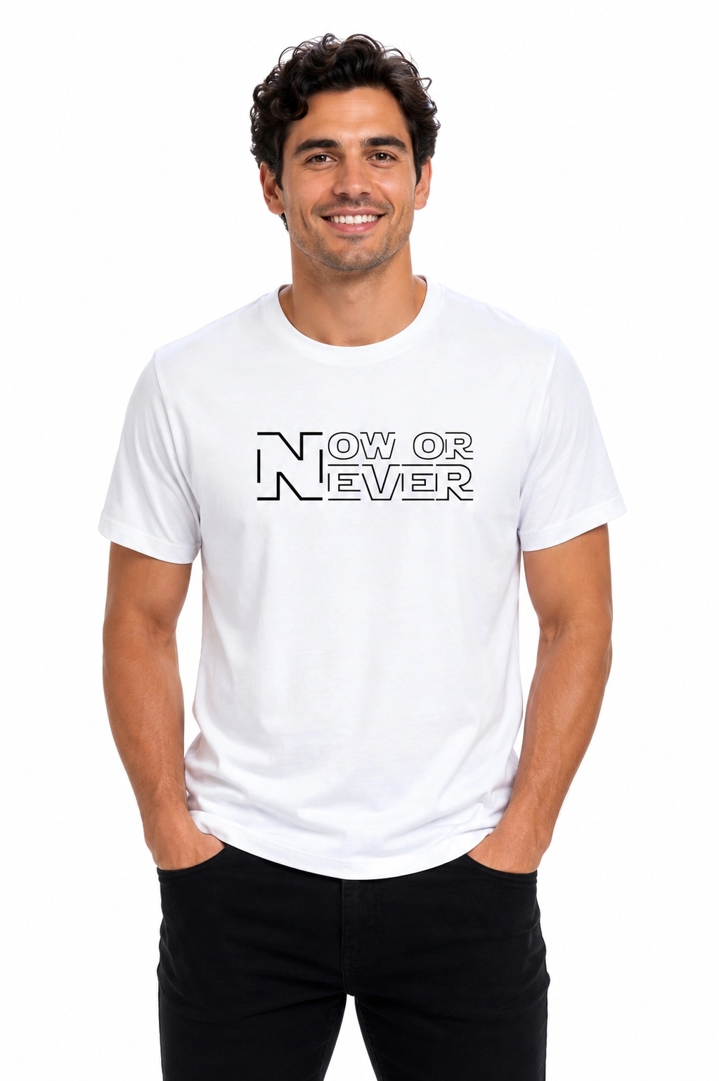 Etifa Now Or Never Premium Unisex Tişört %100 Pamuk Modern Beyaz Tişört