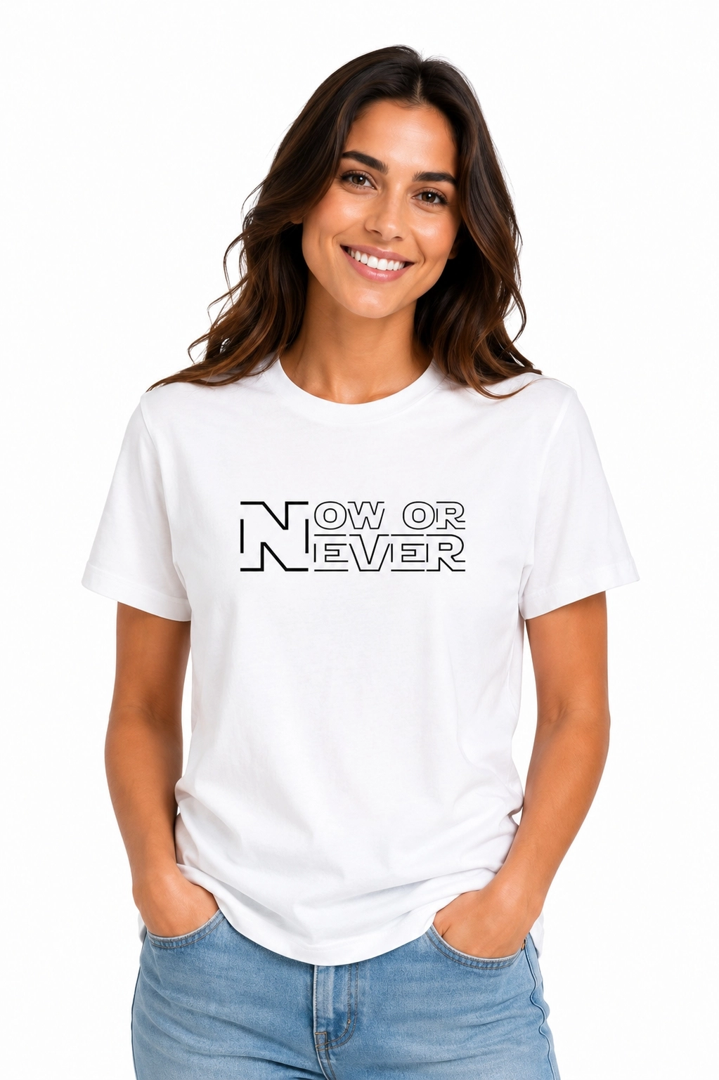 Etifa Now Or Never Premium Unisex Tişört %100 Pamuk Modern Beyaz Tişört