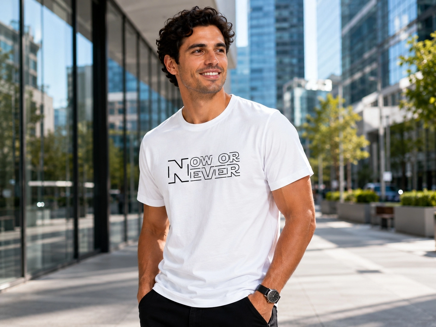 Etifa Now Or Never Premium Unisex Tişört %100 Pamuk Modern Beyaz Tişört