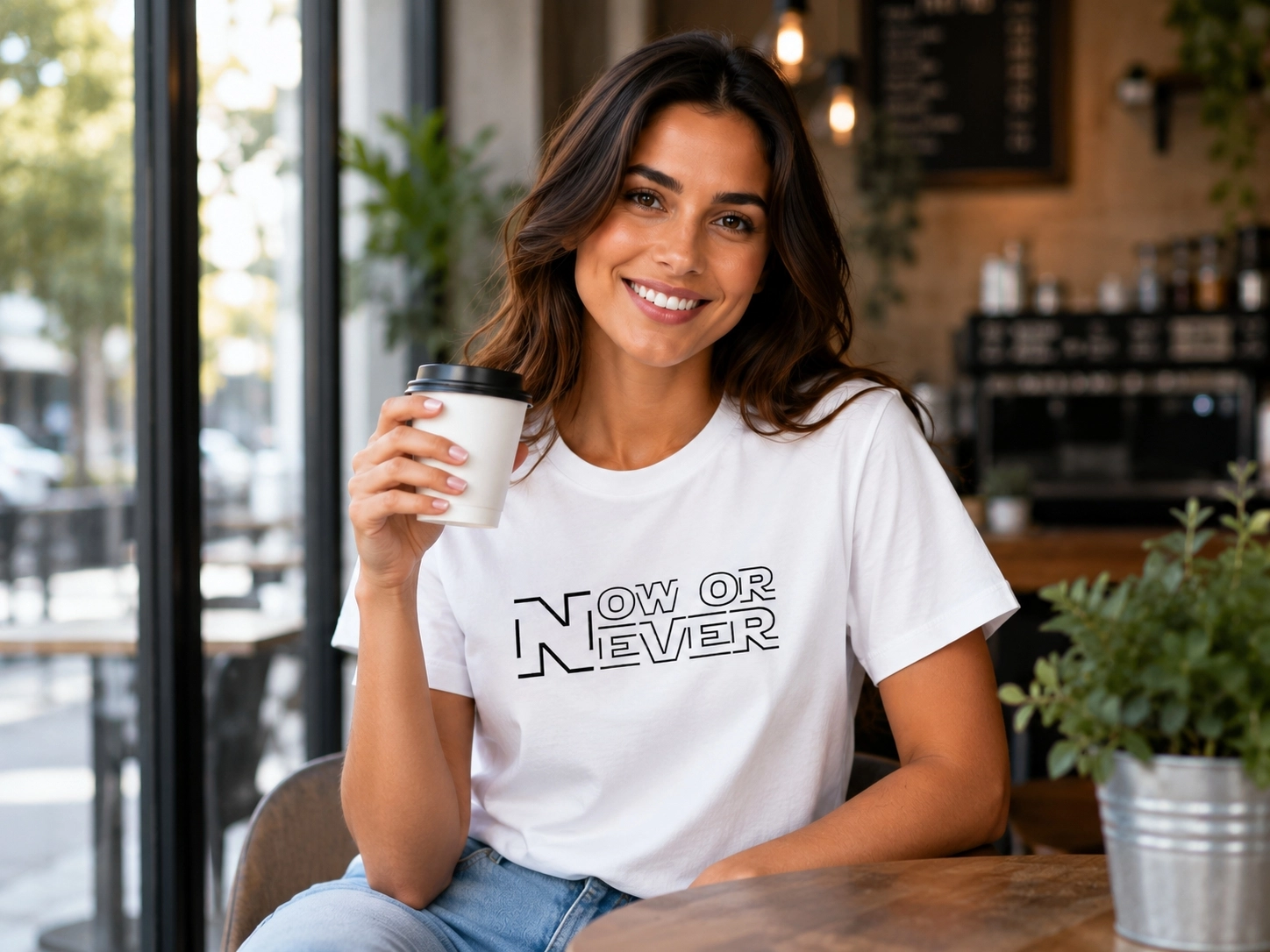 Etifa Now Or Never Premium Unisex Tişört %100 Pamuk Modern Beyaz Tişört