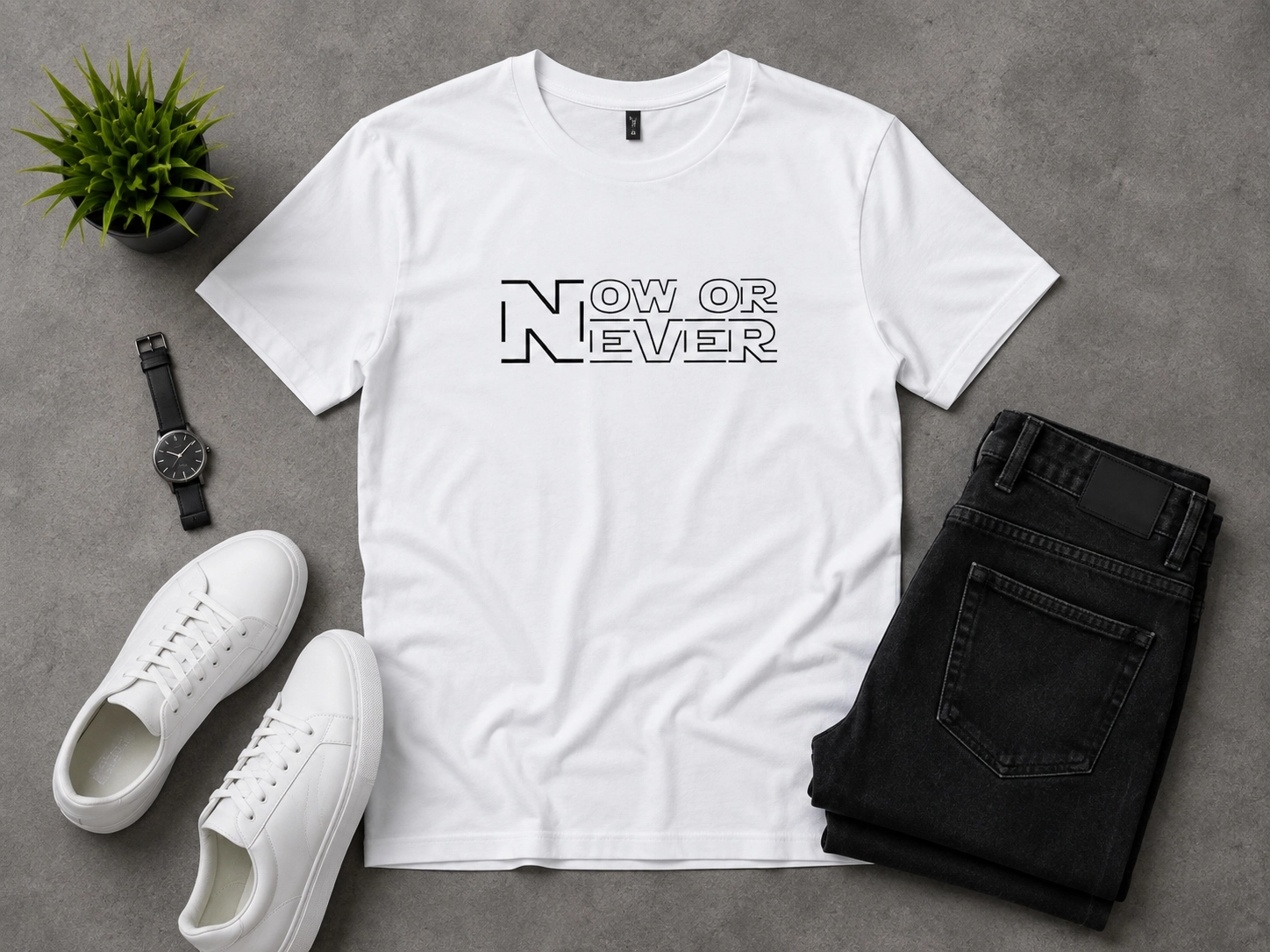 Etifa Now Or Never Premium Unisex Tişört %100 Pamuk Modern Beyaz Tişört