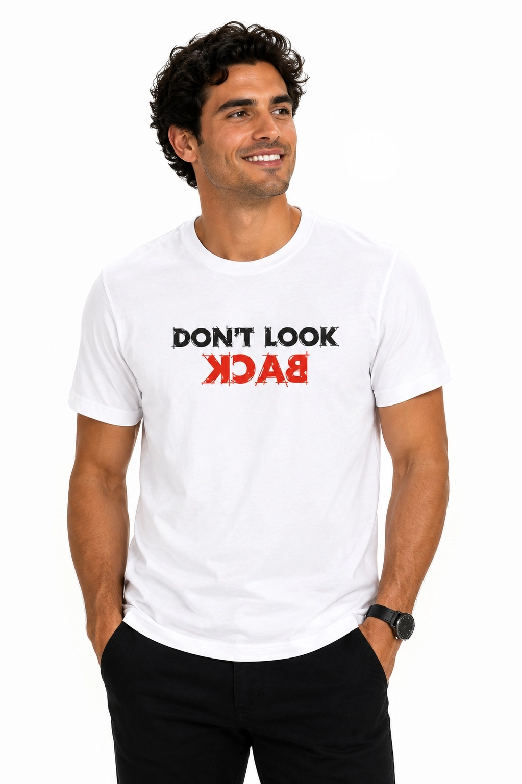 Etifa Don’t Look Back Premium Unisex Tişört %100 Pamuk Modern Beyaz Tişört