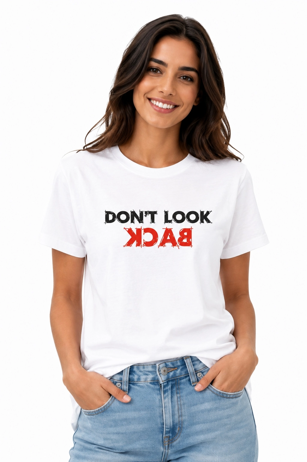 Etifa Don’t Look Back Premium Unisex Tişört %100 Pamuk Modern Beyaz Tişört
