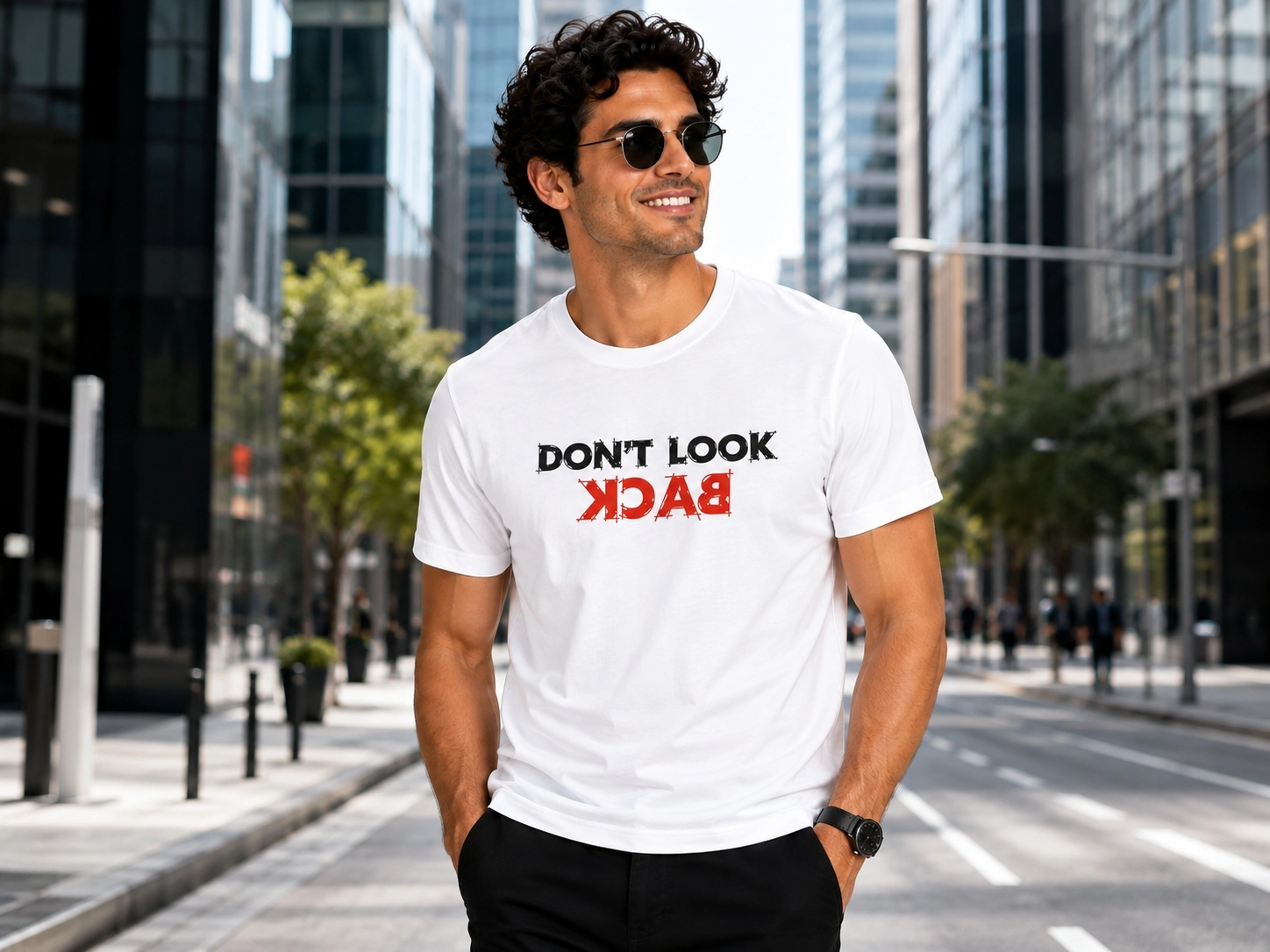 Etifa Don’t Look Back Premium Unisex Tişört %100 Pamuk Modern Beyaz Tişört